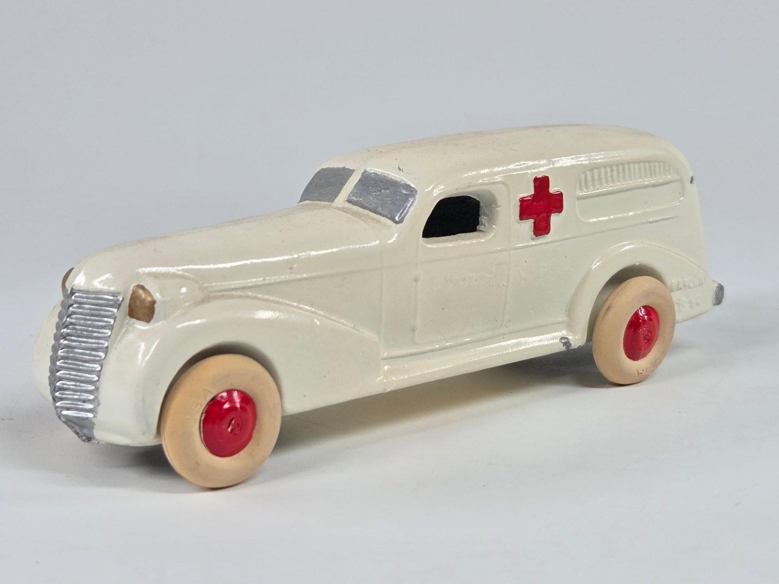 RECAST BARCLAY SLUSH METAL AMBULANCE: REMAINS IN VERY GOOD CLEAN CONDITION. DUSTY.