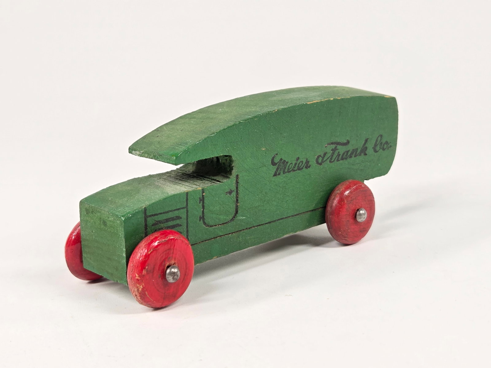 MAIER & FRANK CO. ADVERTISING TRUCK - OREGON PINE: REMAINS IN GOOD CONDITION, SHOWING SOME LIGHT TYPICAL WEAR. NEEDS CLEANED.