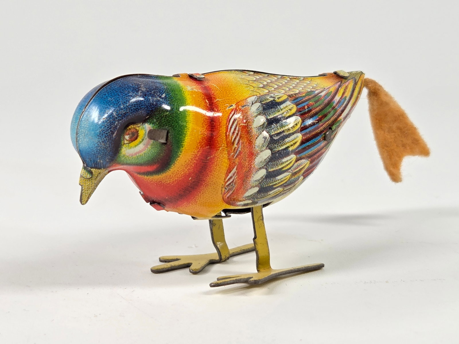 GERMAN TIN LITHO WIND UP BIRD: REMAINS IN GOOD CONDITION, UNTESTED.