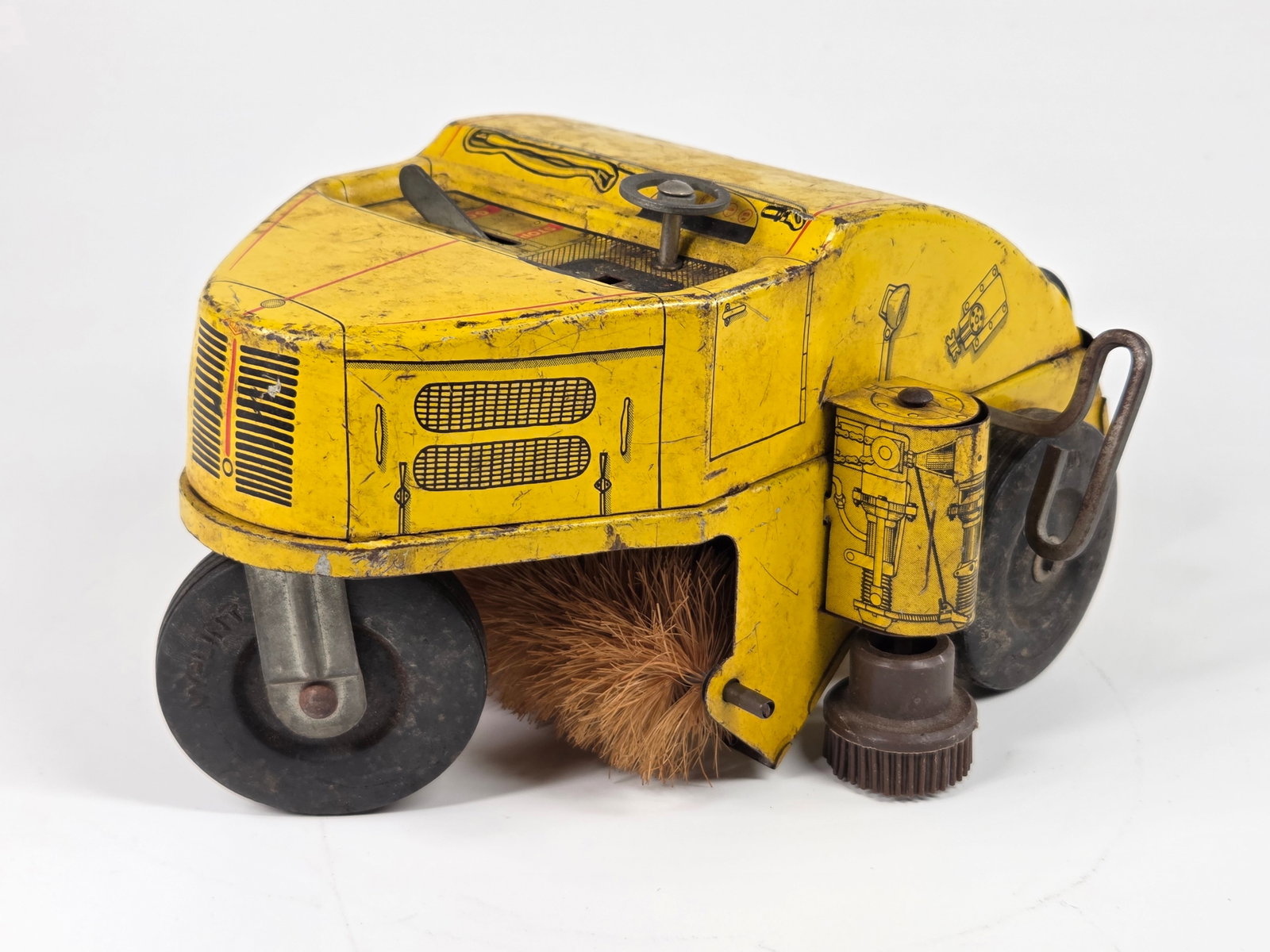 NYLINT PRESSED STEEL ELGIN STREET SWEEPER TOY: REMAINS IN FAIR TO GOOD CONDITION, SHOWING TYPICAL USAGE WEAR THROUGHOUT. UNTESTED.
