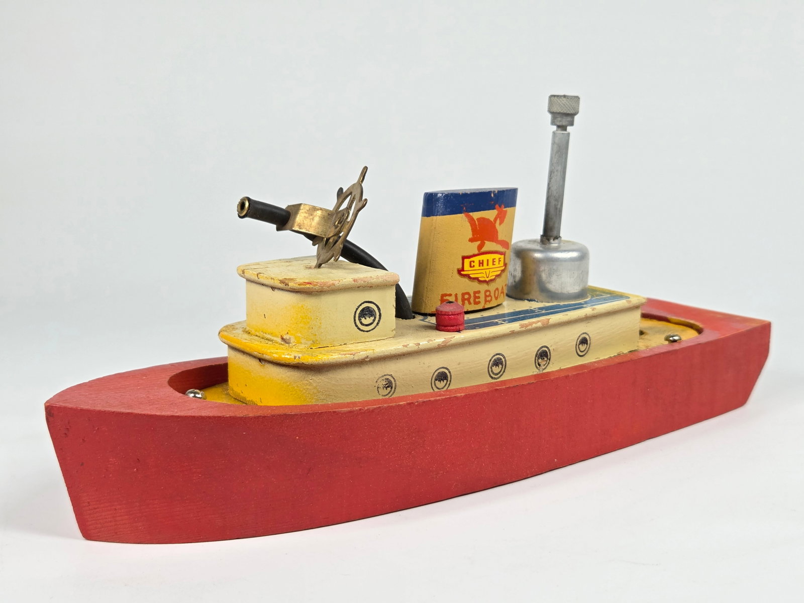 WOOD KEYSTONE CHIEF FIREBOAT: REMAINS IN GOOD CONDITION, SHOWING SOME TYPICAL WEAR.