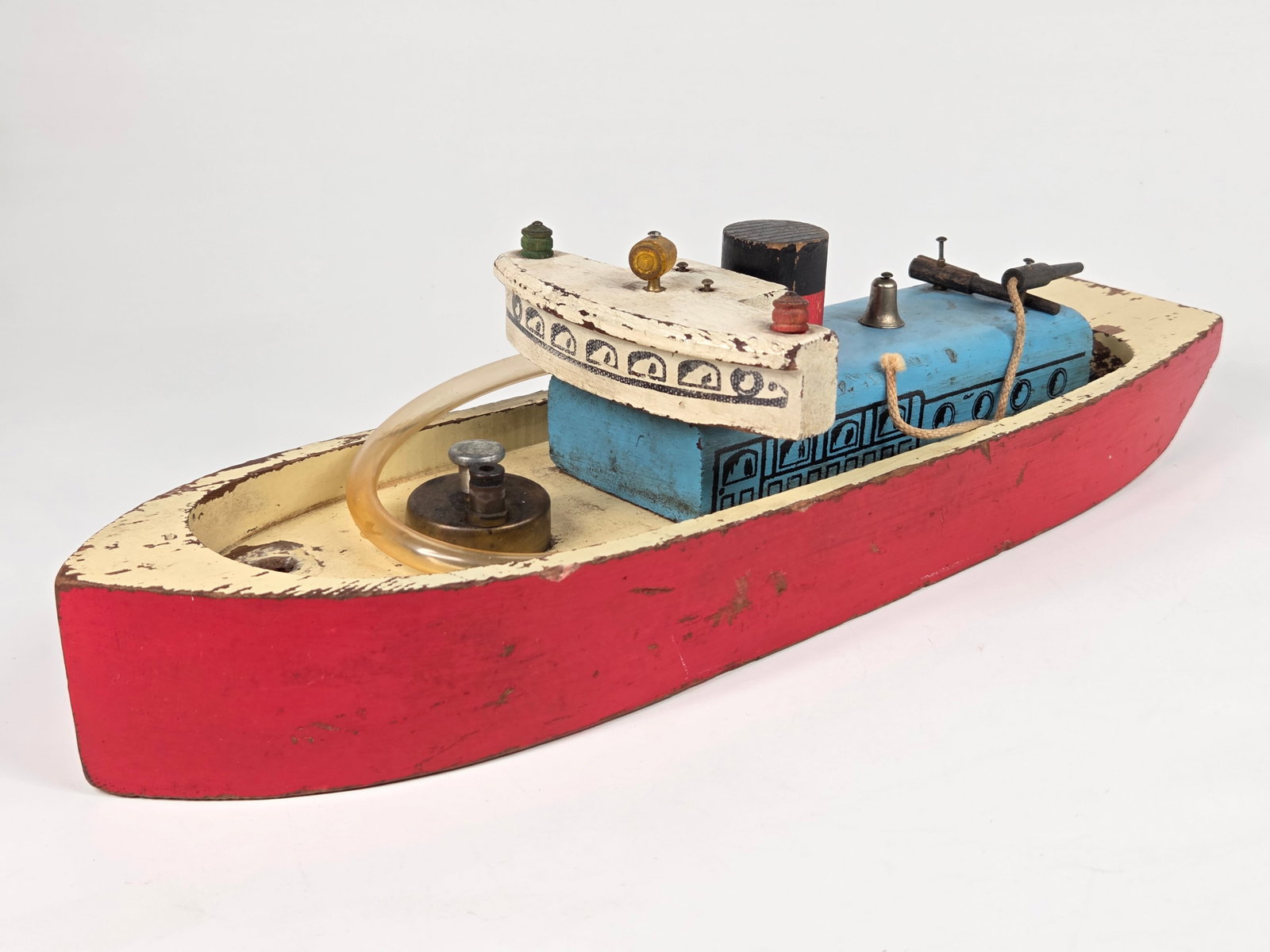 WOOD KEYSTONE PUMP FIREBOAT: REMAINS IN FAIR CONDITION, SHOWING WEAR THROUGHOUT. MISSING REAR GATE AND BUMPER.