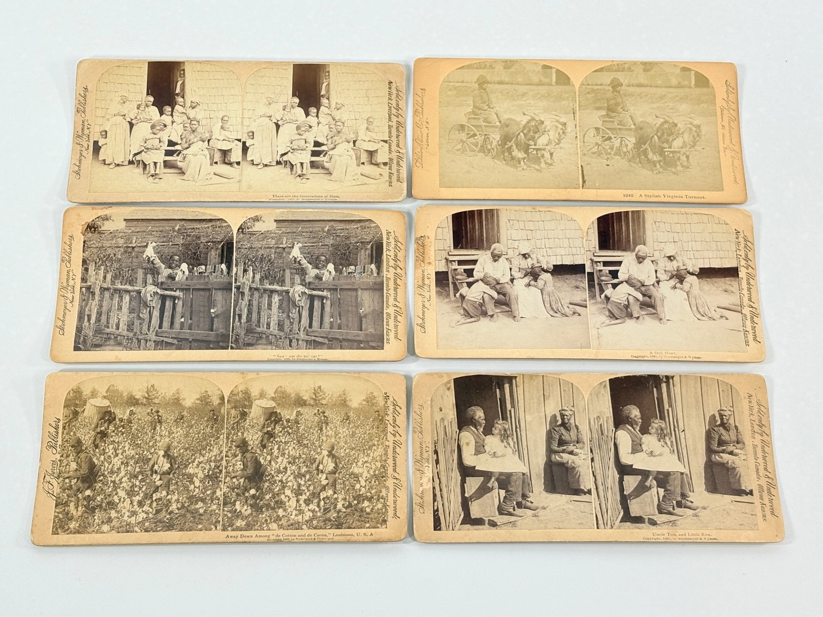 6) BLACK AMERICANA STEREOVIEW VIEWER CARDS: ALL REMAIN IN GOOD CONDITION, SHOWING SOME TYPICAL WEAR.