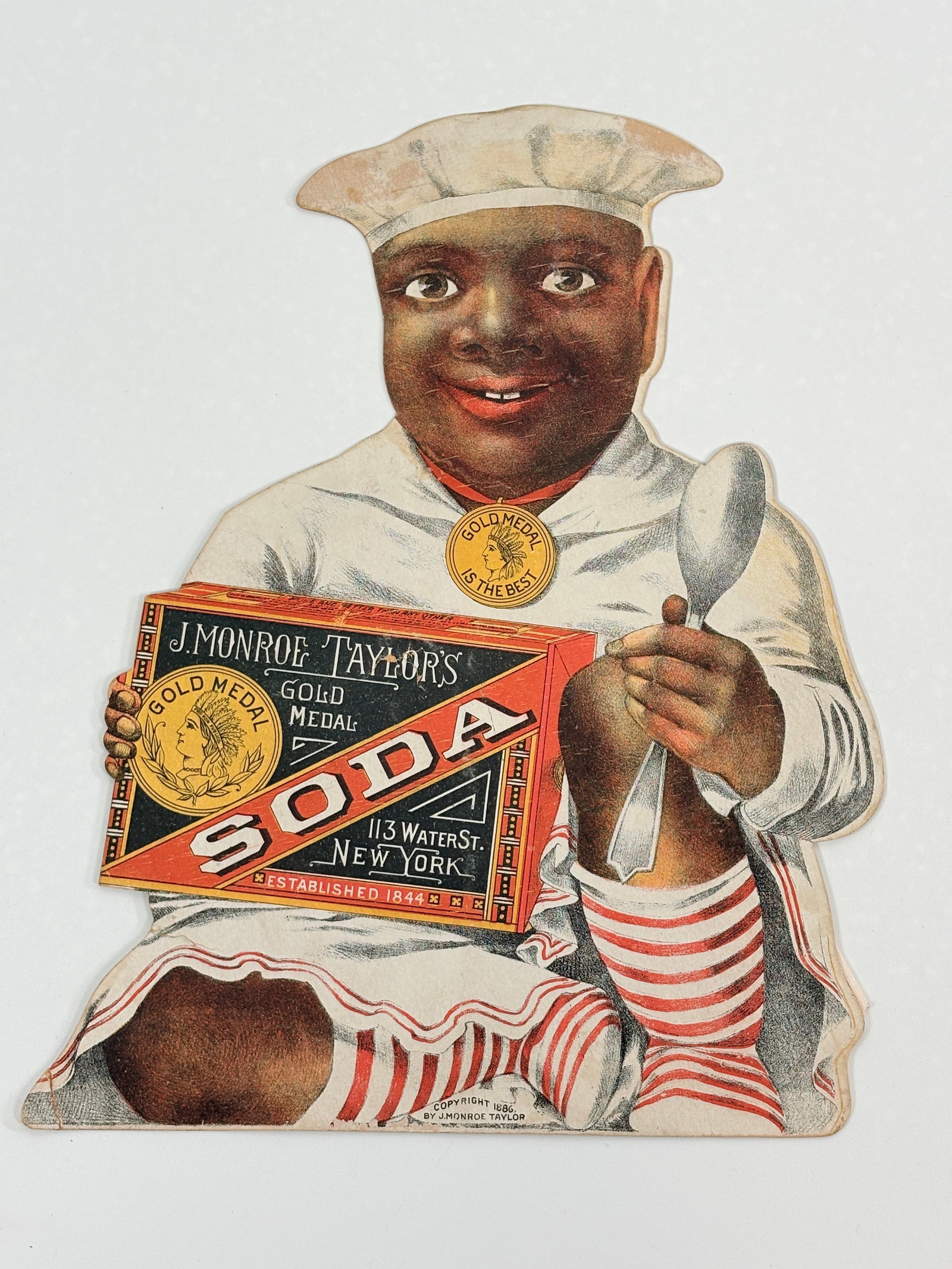 1886 J. MONROE TAYLORS BAKING SODA CARDBOARD BLACK AMERICANA SIGN