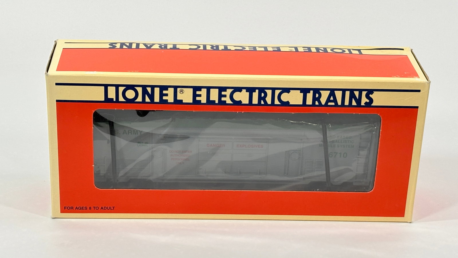 LIONEL O GAUGE 6-16710 OPERATING MISSILE CAR W/ BOX: REMAINS IN VERY GOOD CONDITION WITH BOX.