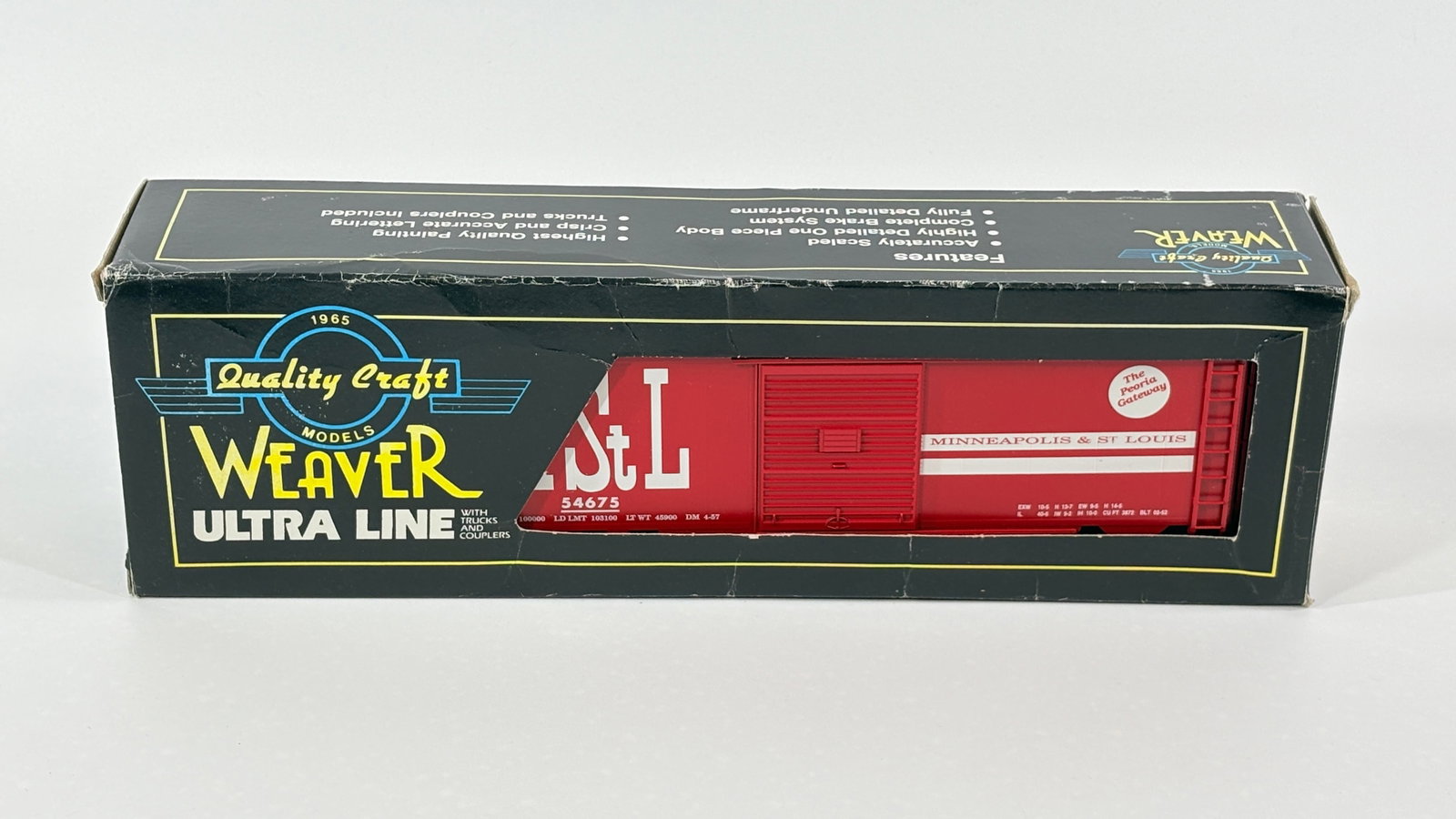 WEAVER O GAUGE MINNEAPOLIS & ST. LOUIS BOXCAR: REMAINS IN VERY GOOD CONDITION WITH BOX.