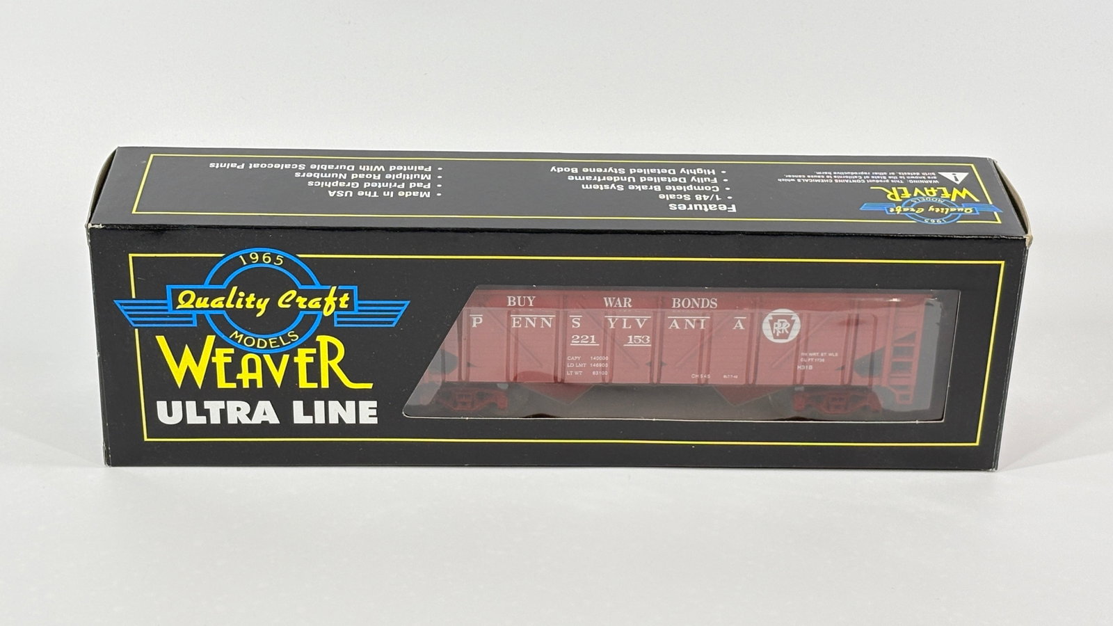 WEAVER O GAUGE PRR 2-BAY COMPOSITE HOPPER: REMAINS IN VERY GOOD CONDITION WITH BOX.