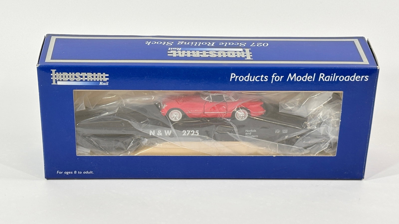 INDUSTRIAL RAIL O27 NORFOLK & WESTERN FLATCAR W/ CORVETTE: REMAINS IN VERY GOOD CONDITION WITH BOX.