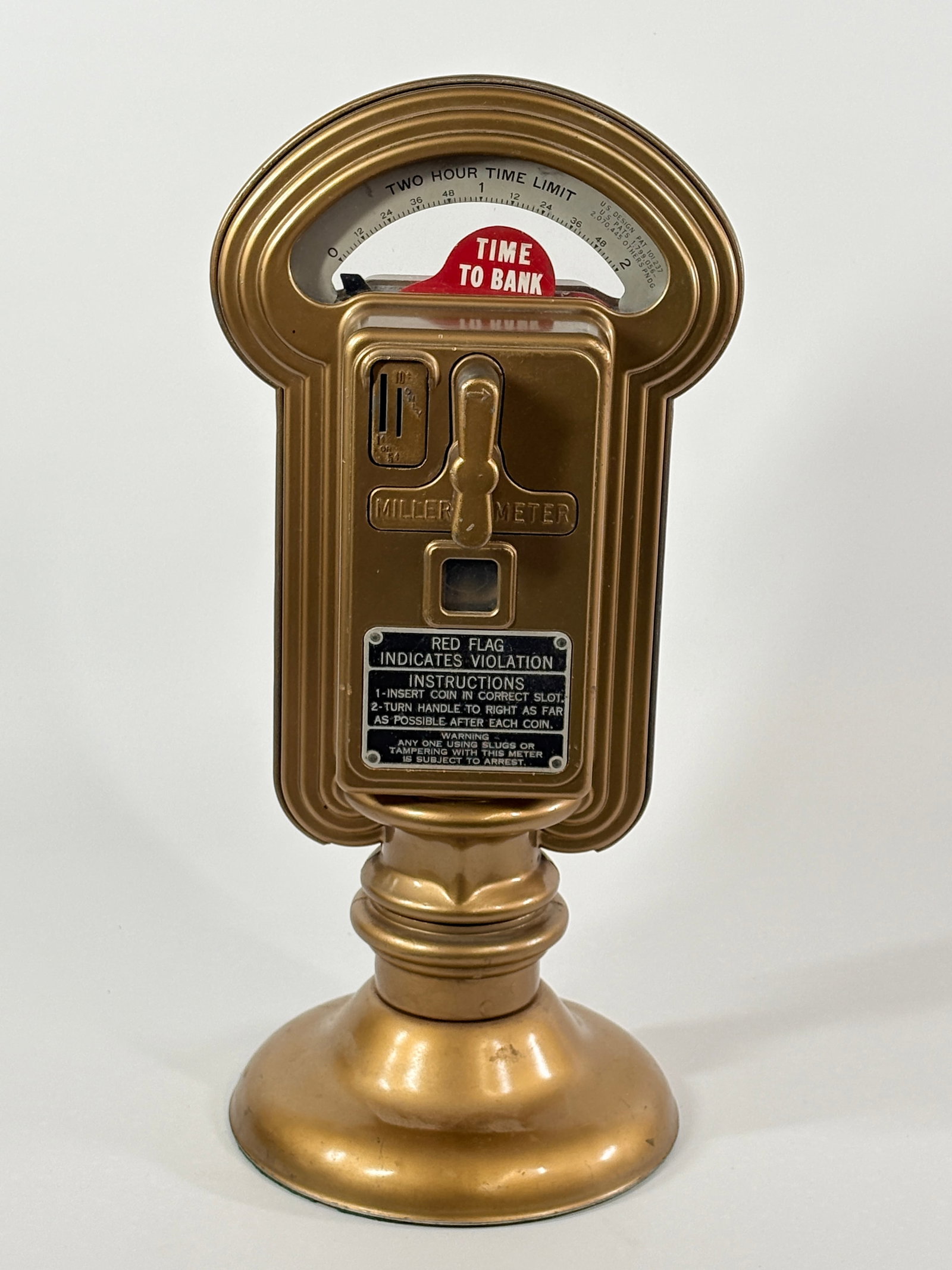 VINTAGE MILLER PARKING METER ON DISPLAY BASE W/ KEY (1 of 12)