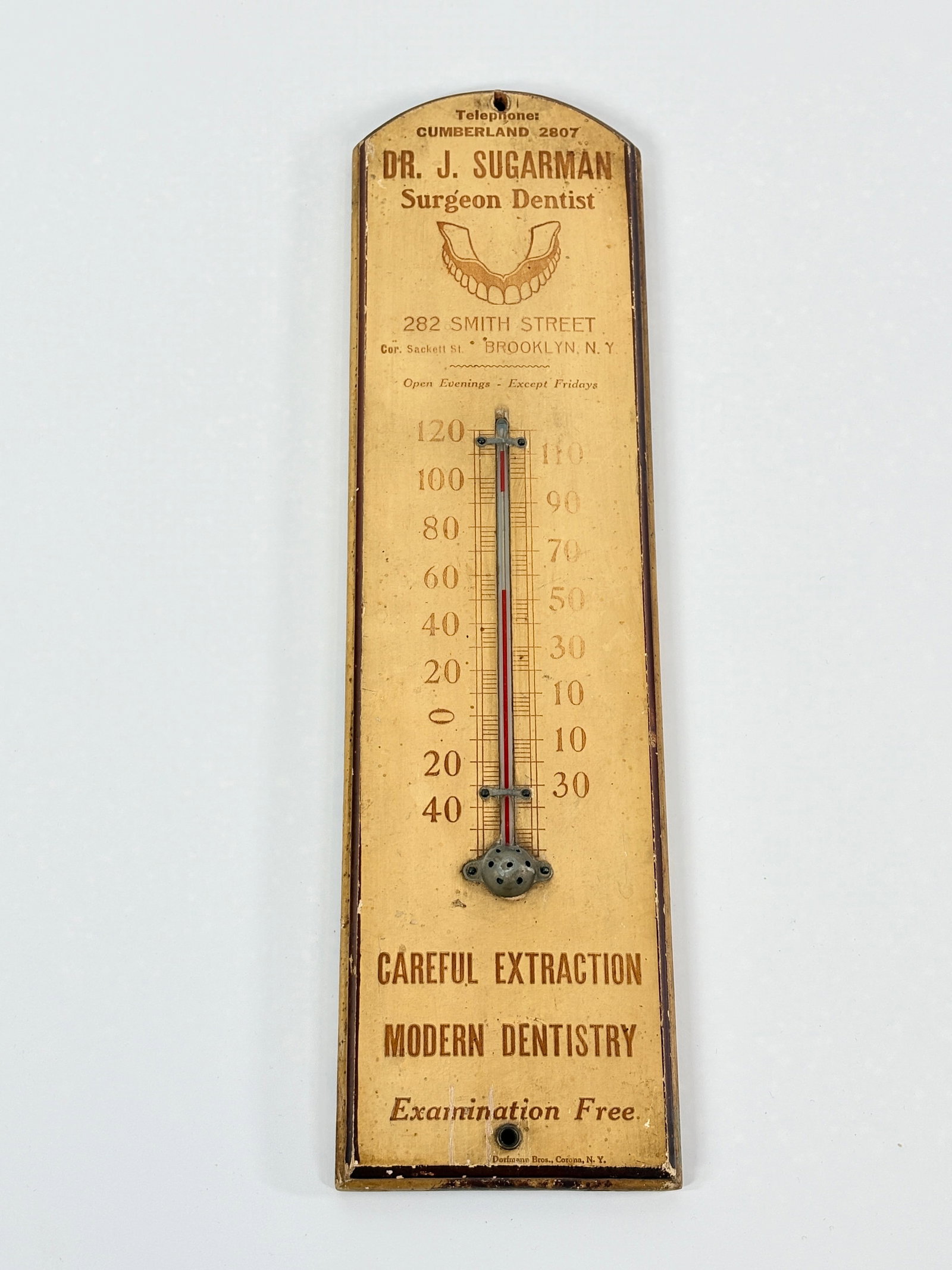 DENTIST SURGEON WOOD ADVERTISING WALL THERMOMETER DR. J SUGARMAN (1 of 5)