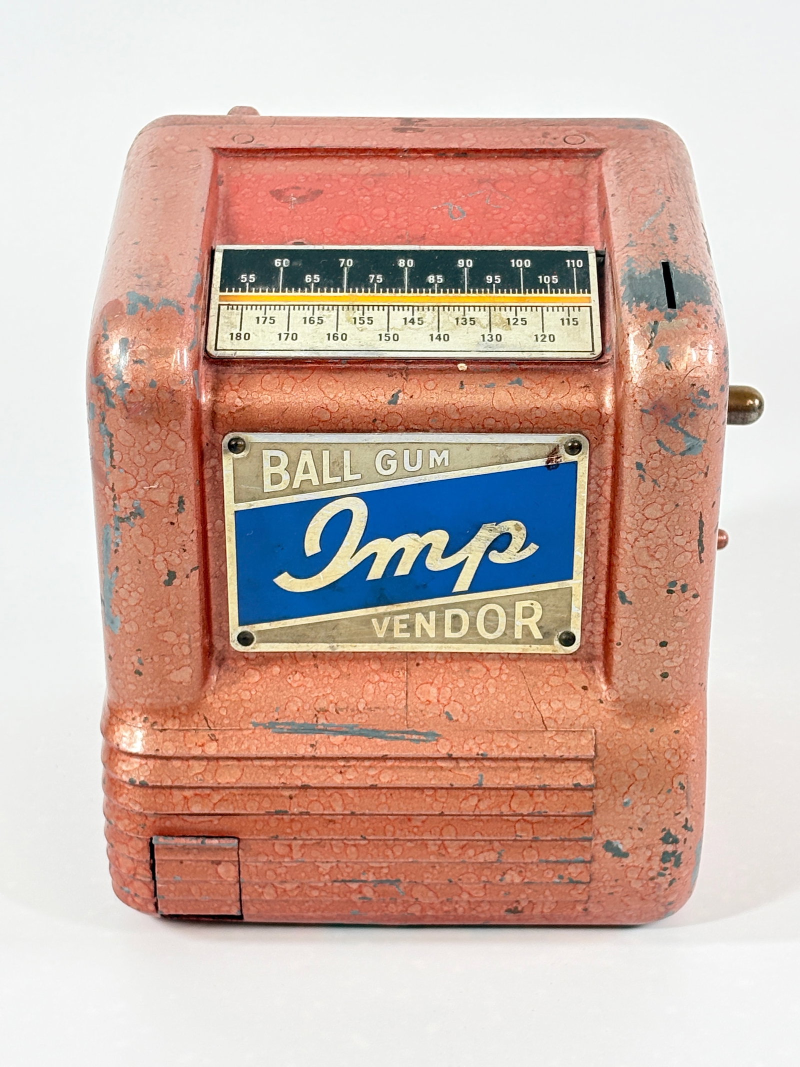 IMP BALL GUM VENDOR TABLE TOP COIN OP GUMBALL MACHINE TRADE STIMULATOR: REMAINS IN GOOD CONDITION WITH SOME GENERAL WEAR AND PAINT MARKS - INCLUDES KEY