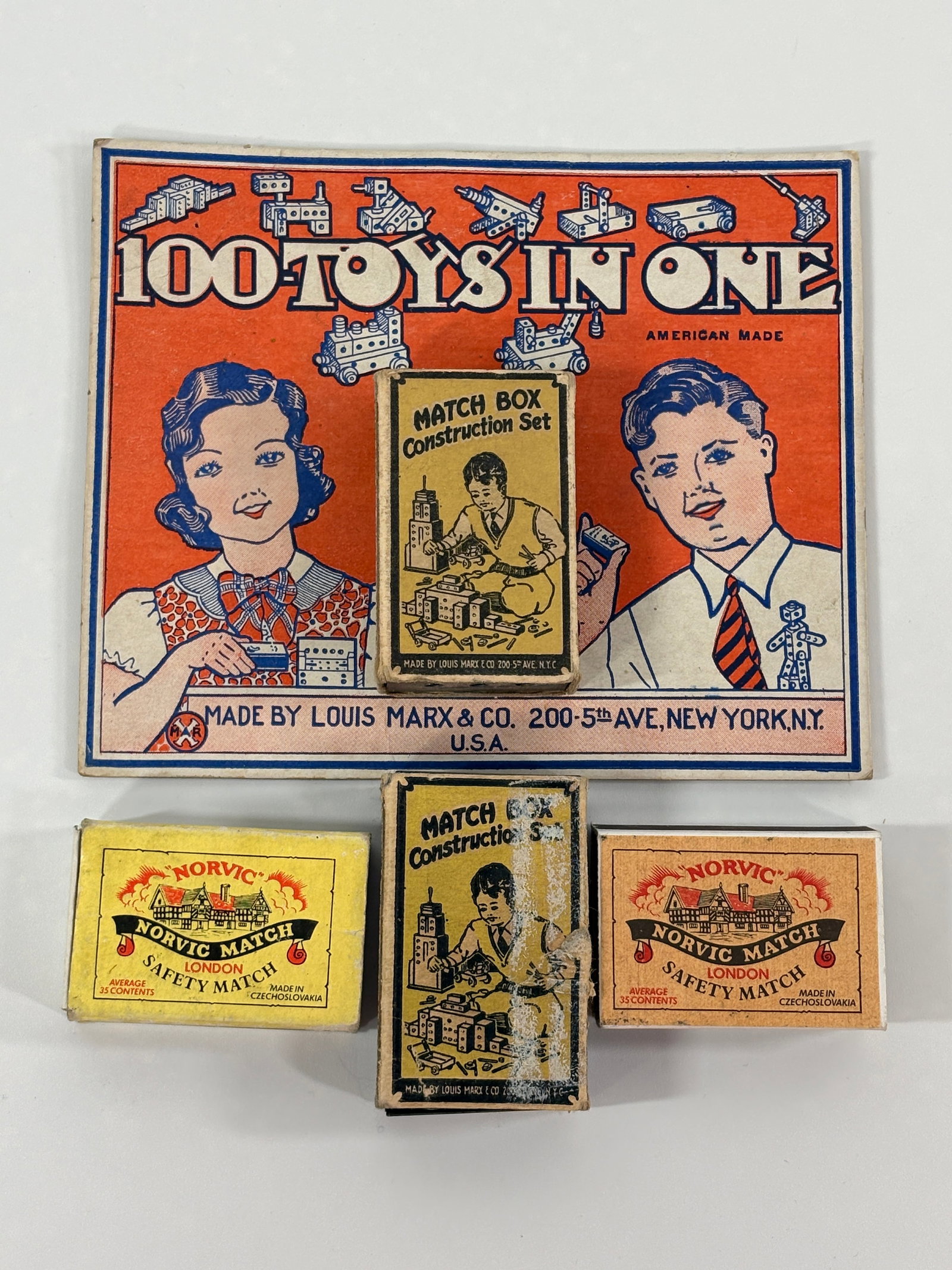 LOUIS MARX MATCH BOX CONSTRUCTION SET W/ CARD + (1 of 4)