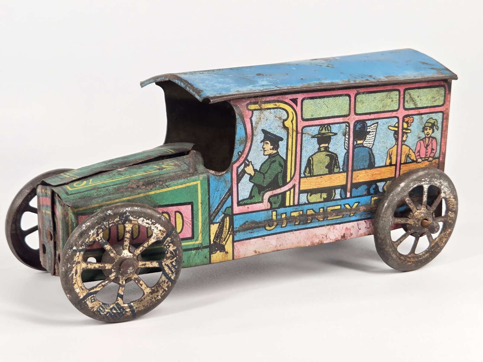 MOHAWK TOYS TIN LITHO JITNEY BUS