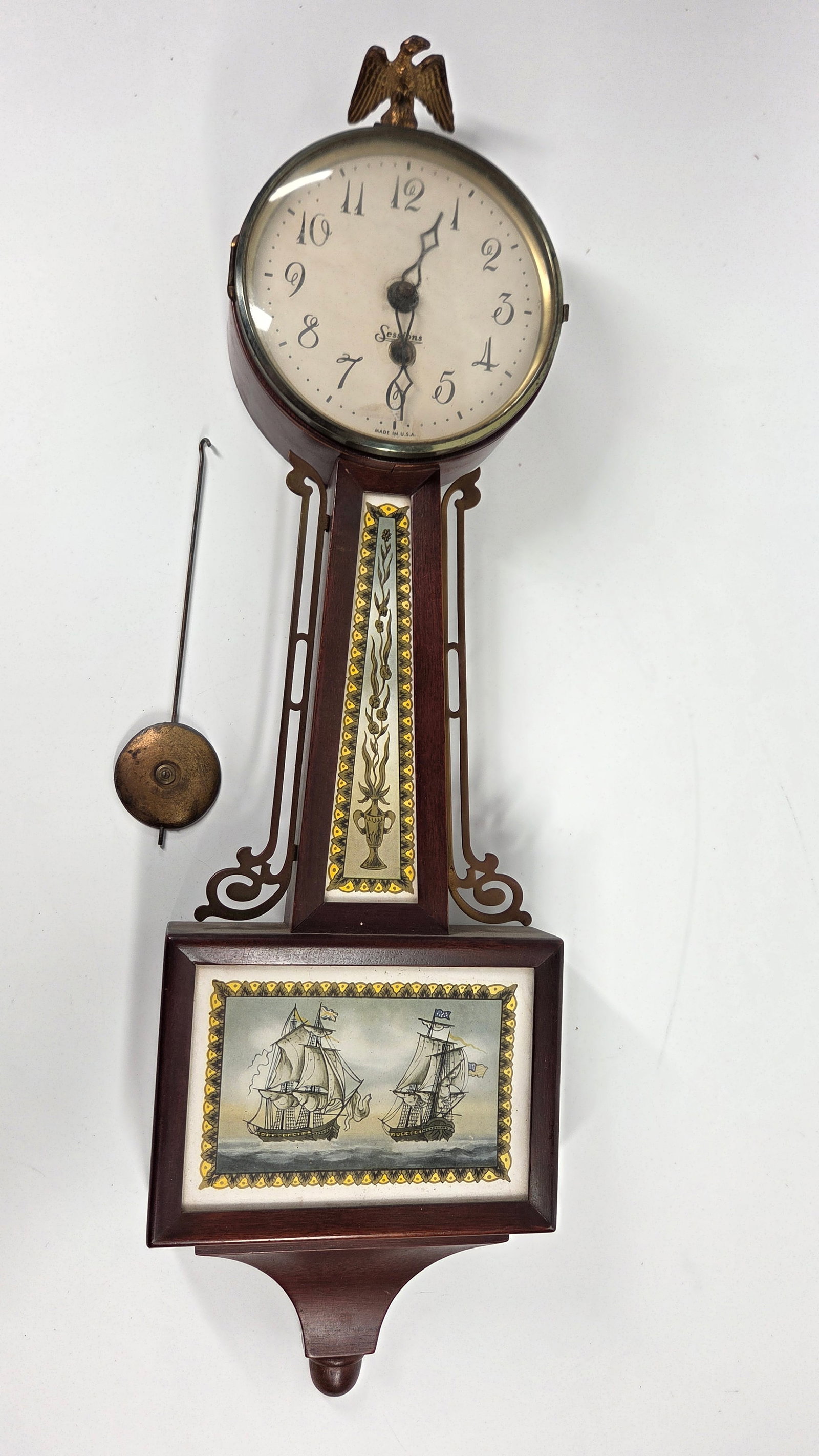 SESSIONS BANJO WALL CLOCK WITH AMERICAN & BRITISH SHIP (1 of 5)
