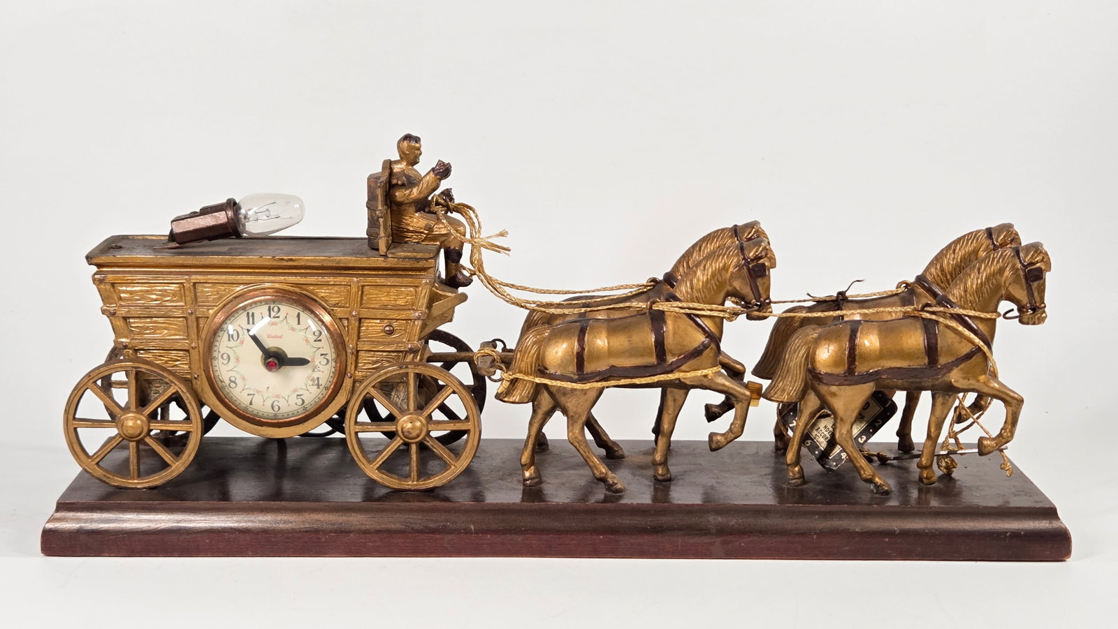 UNITED PAINTED METAL COVERED WAGON STAGECOACH CLOCK LAMP (1 of 8)