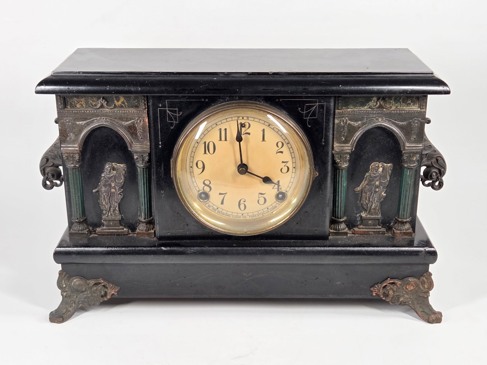 SESSIONS MOZART BLACK WOOD CASE WIND UP MANTEL CLOCK (1 of 5)