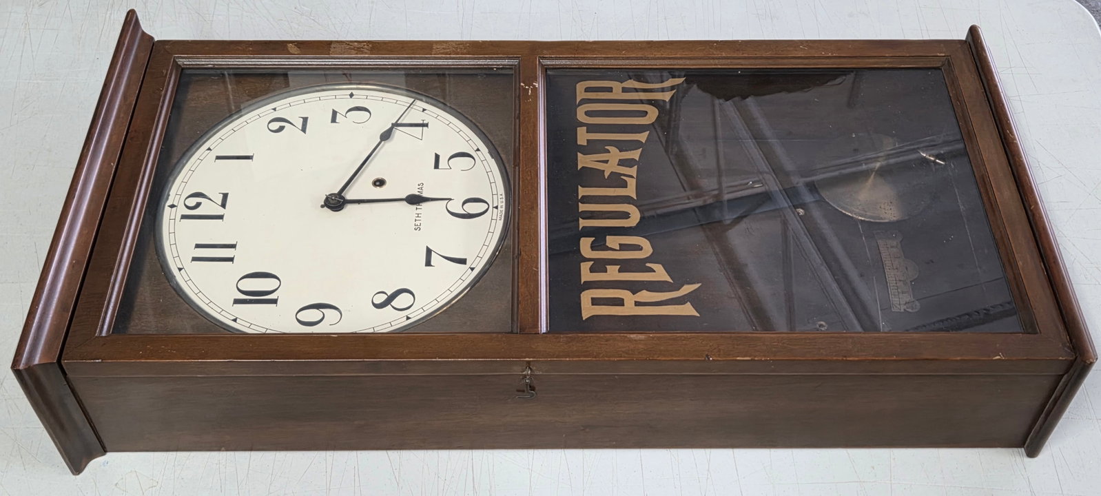 SETH THOMAS WALL MOUNT REGULATOR WIND UP PENDULUM CLOCK - 4