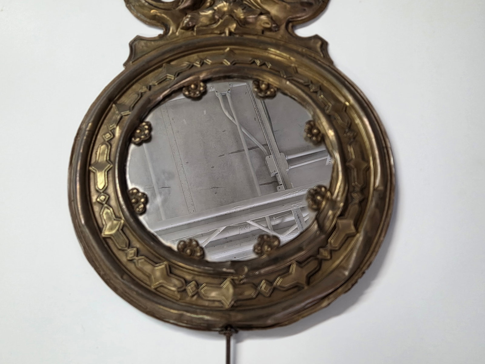 ANTIQUE REPOUSSE MIRRORED COMTOISE CLOCK PENDULUM - 2