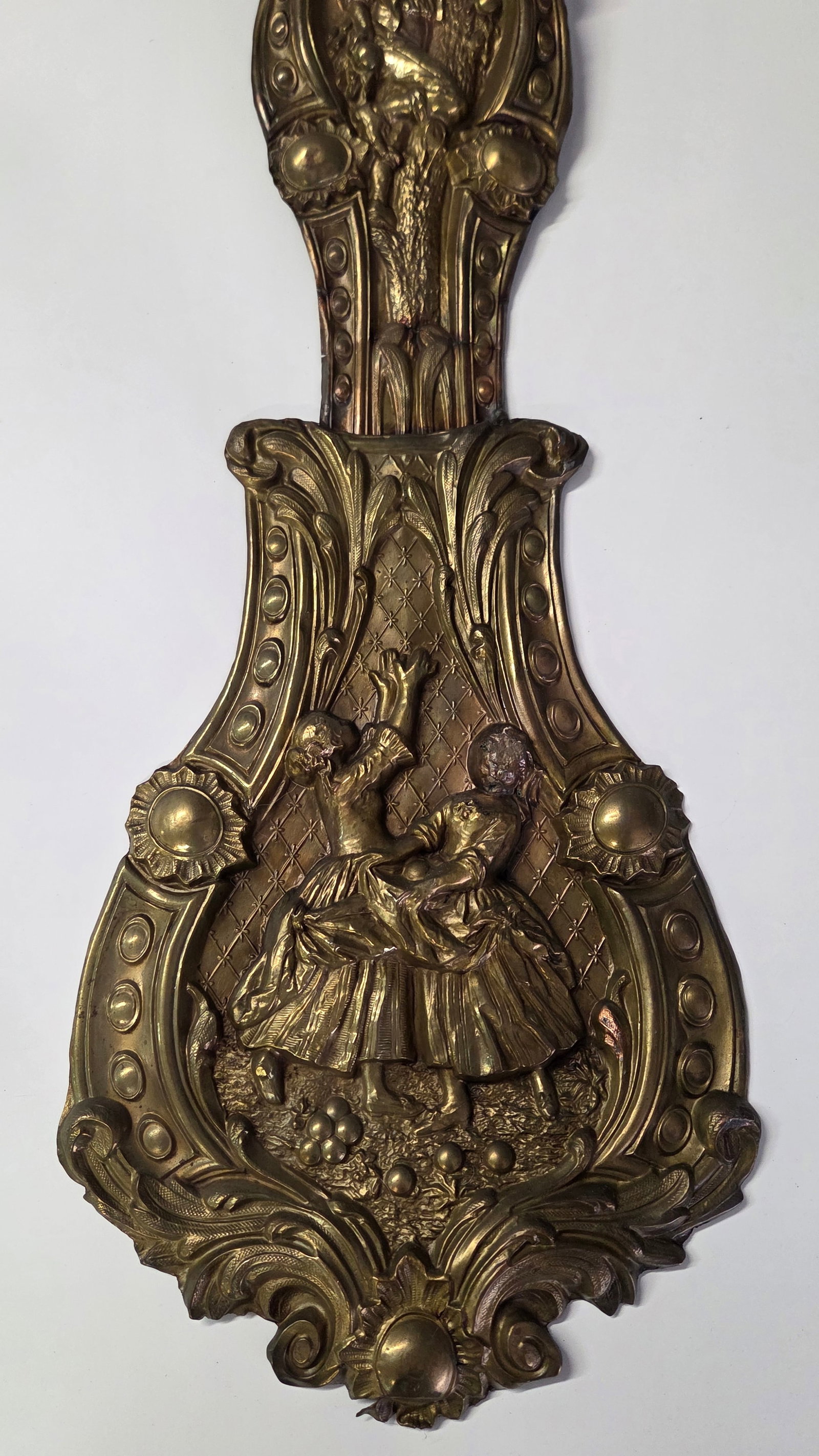 ANTIQUE REPOUSSE COMTOISE CLOCK PENDULUM W/ FIGURES - 2