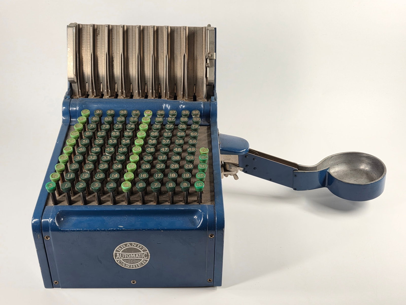 BRANDT AUTOMATIC CASHIER DESKTOP COIN DISPENSER - PEPSI: REMAINS IN VERY GOOD CONDITION WITH FEW MARKS FROM USE, GENERAL LIGHT WEAR, MISSING 2 RUBBER FEET. - PEPSI LOGO & BOTTLE DECALS