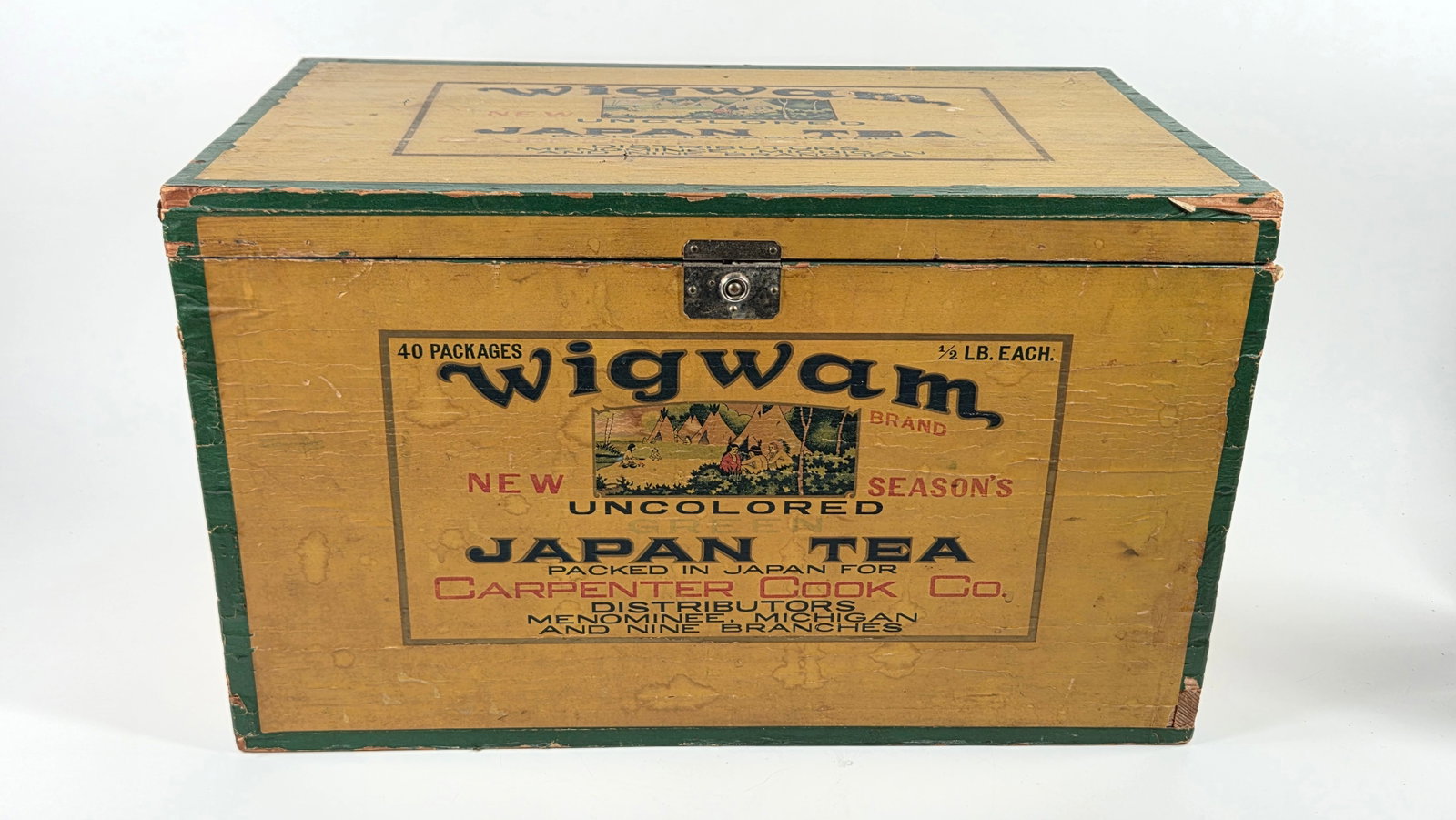 20LB METAL LINED WIGWAM JAPAN GREEN TEA SHIPPING CRATE BOX (1 of 7)