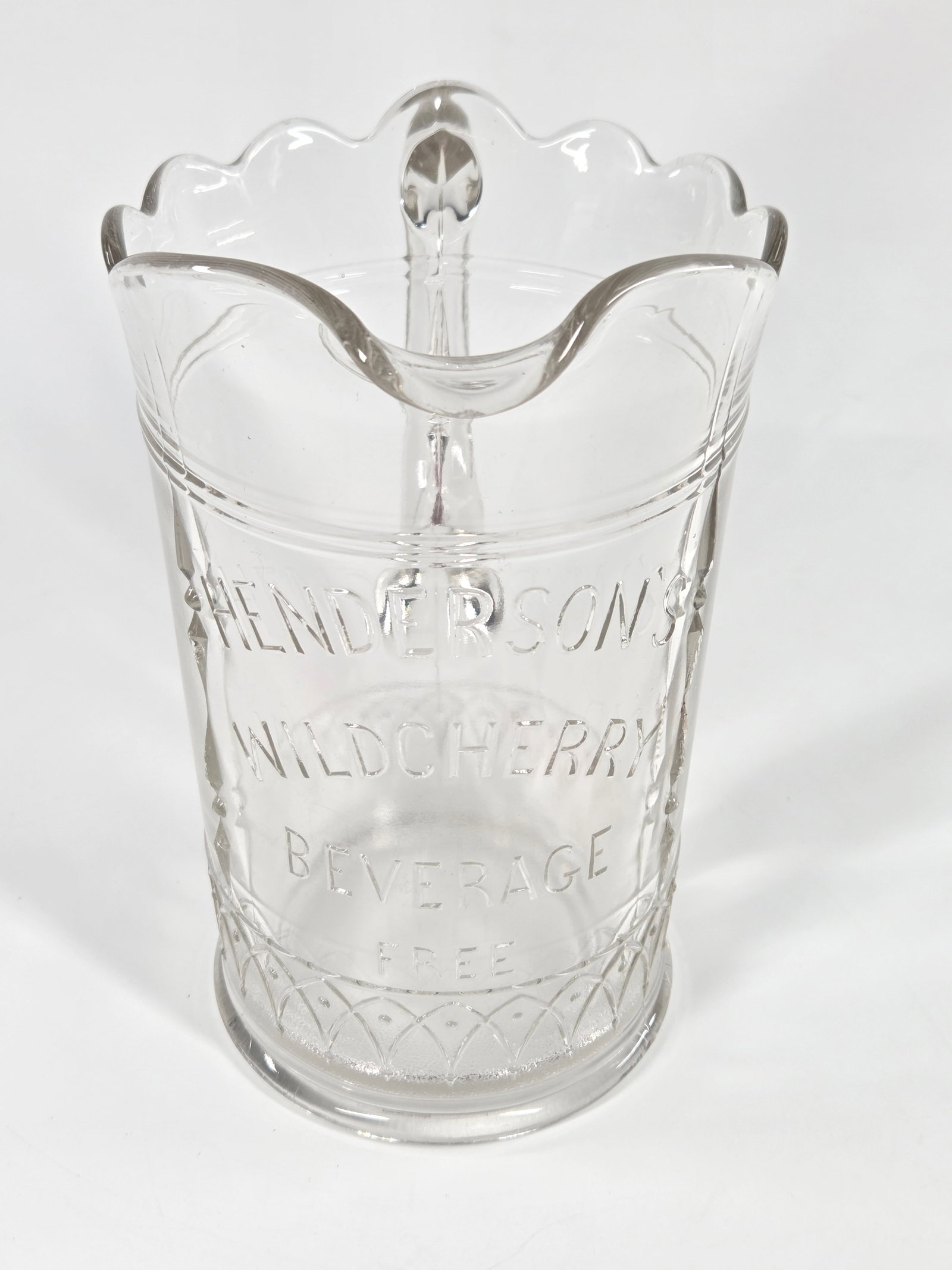 HENDERSON'S WILD CHERRY SODA FOUNTAIN PITCHER EAPG: ANTIQUE ADVERTISING PITCHER REMAINS IN VERY GOOD CONDITION - CLEAN - NO CHIPS/CRACKS