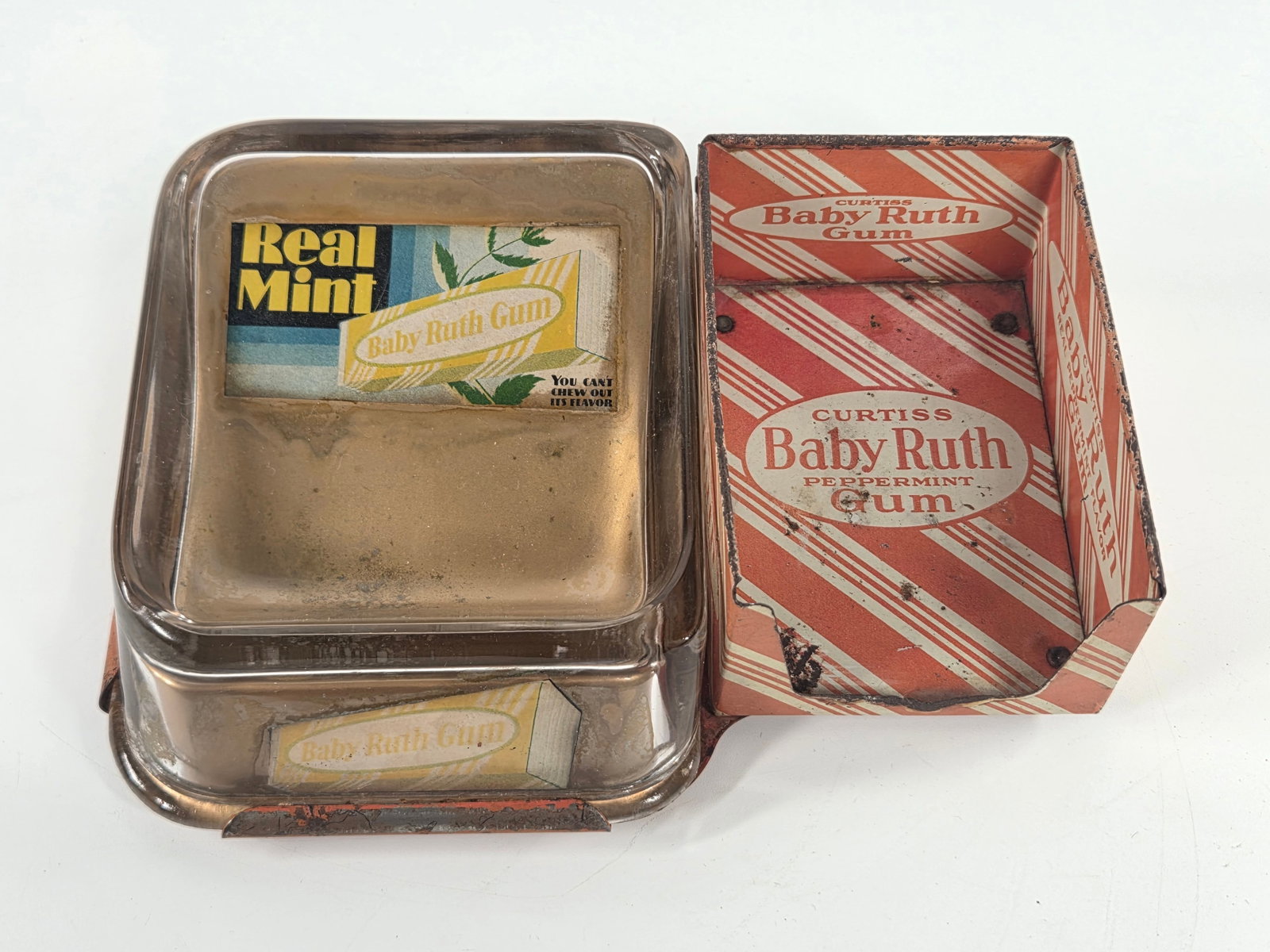CURTISS BABY RUTH MINT GUM - COUNTER DISPLAY & COIN RECEIVER: REMAINS IN GOOD CONDITION - SOME GENERAL WEAR, PAINT LOSS
