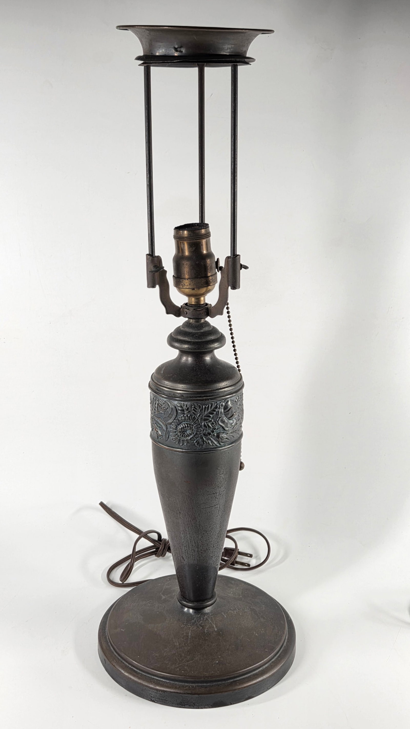 FLORAL ART NOUVEAU CAST METAL TABLE LAMP BASE: REMAINS IN GOOD CONDITION, MILD SURFACE WEAR