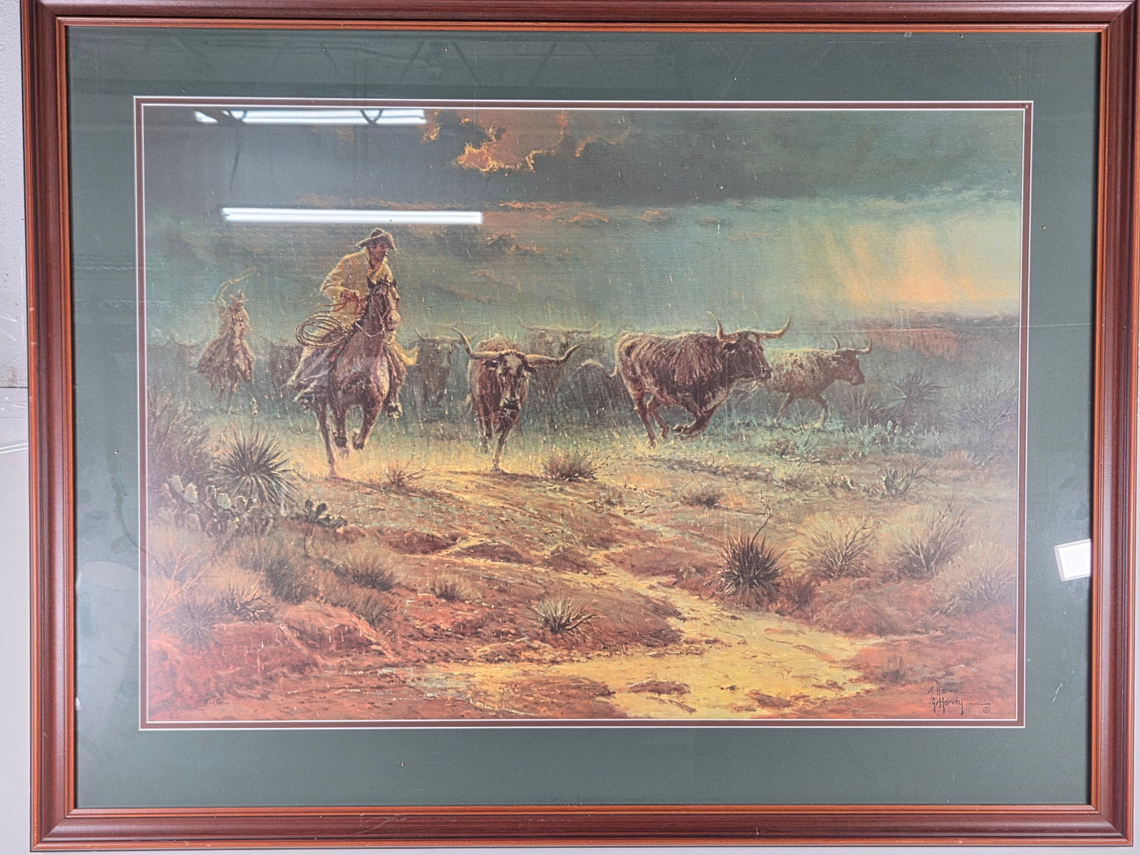 TURNING THE LEAD - G. HARVEY SIGNED COWBOY ART PRINT (1 of 3)
