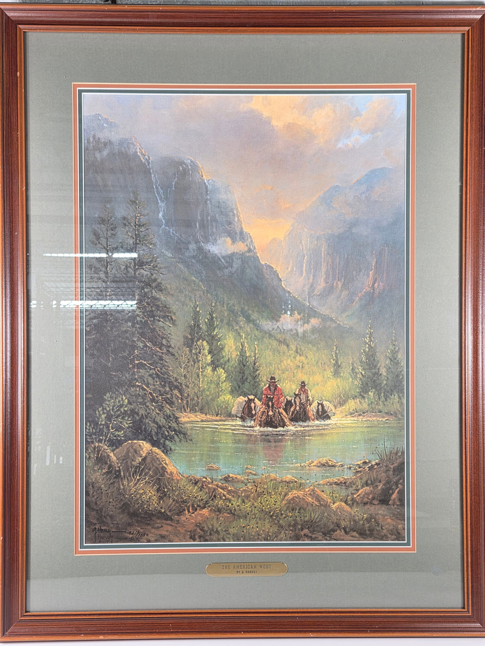 THE EARLY RUN - G. HARVEY SIGNED NUMBERED COWBOY ART PRINT: ATTRACTIVE FRAMED VINTAGE ART PRINT - SIGNED BY THE ARTIST - NUMBERED 548/1000 - REMAINS IN VERY GOOD CONDITION