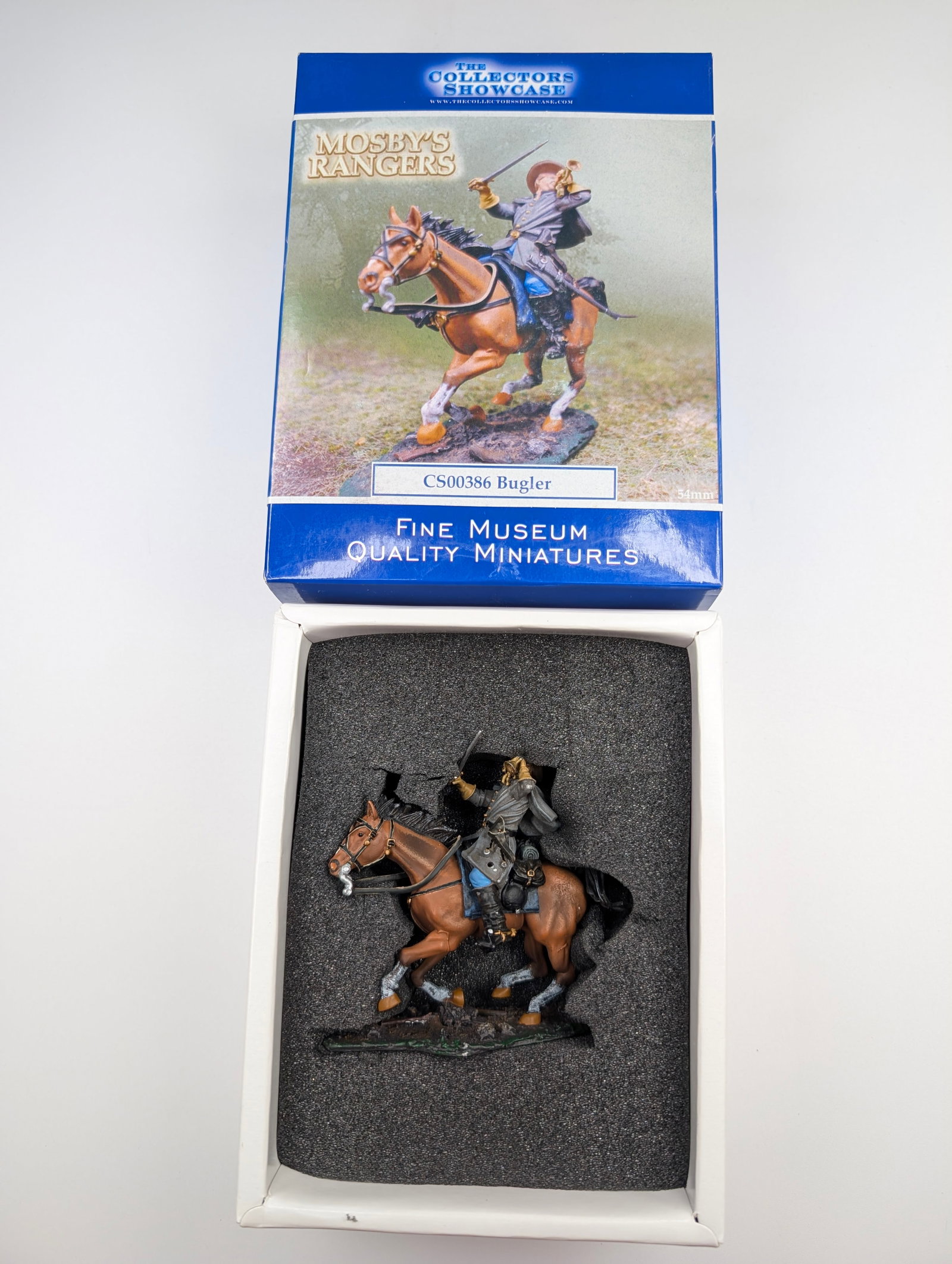 COLLECTORS SHOWCASE MOSBY'S RANGERS MOUNTED BUGLER: REMAINS IN GOOD CONDITION, SHOWING SOME LIGHT WEAR.