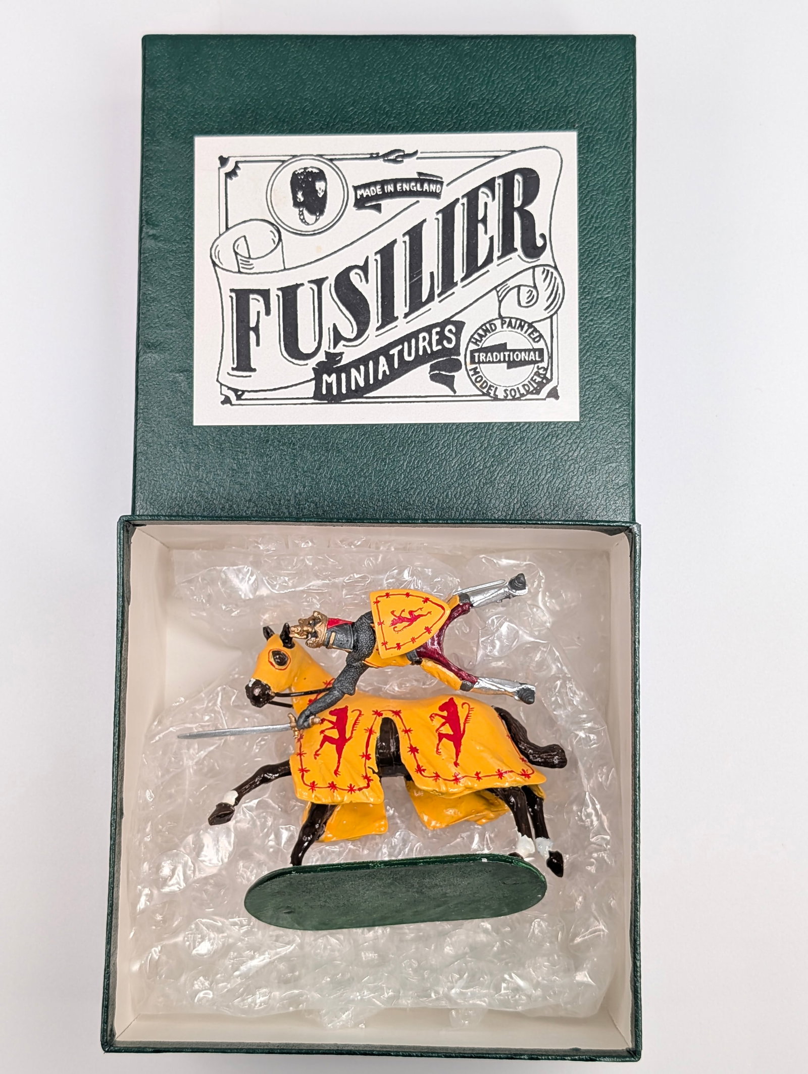 FUSILIER MINIATURES MOUNTED MEDIEVAL KNIGHT: REMAINS IN GOOD CONDITION WITH BOX.