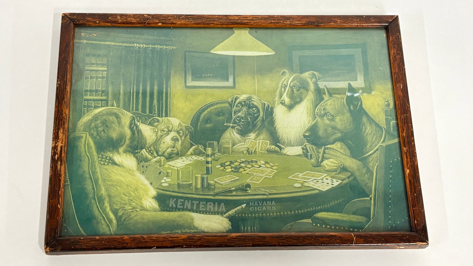 ANTIQUE KENTERIA HAVANA CIGARS DOG PLAYING POKER POSTER (1 of 3)