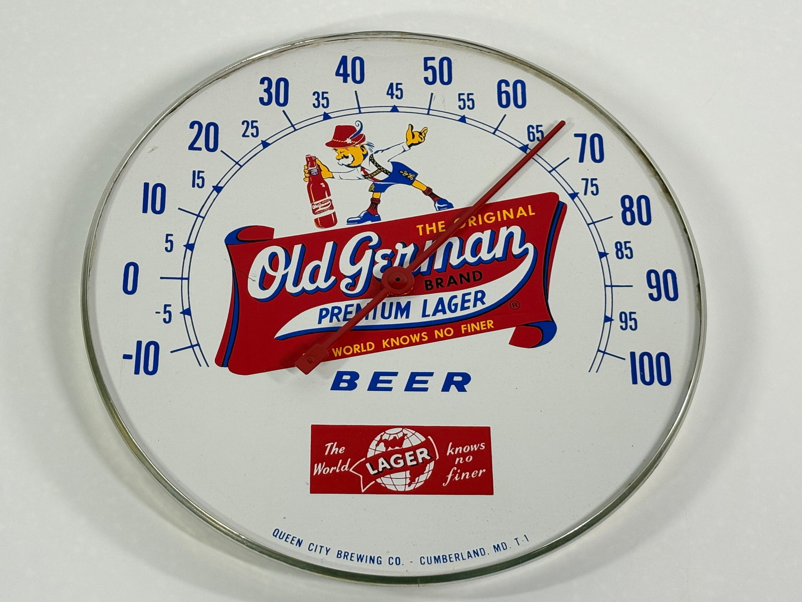 OLD GERMAN BEER ADVERTISING THERMOMETER: REMAINS IN GOOD CONDITION, HOWEVER MISSING GLASS.