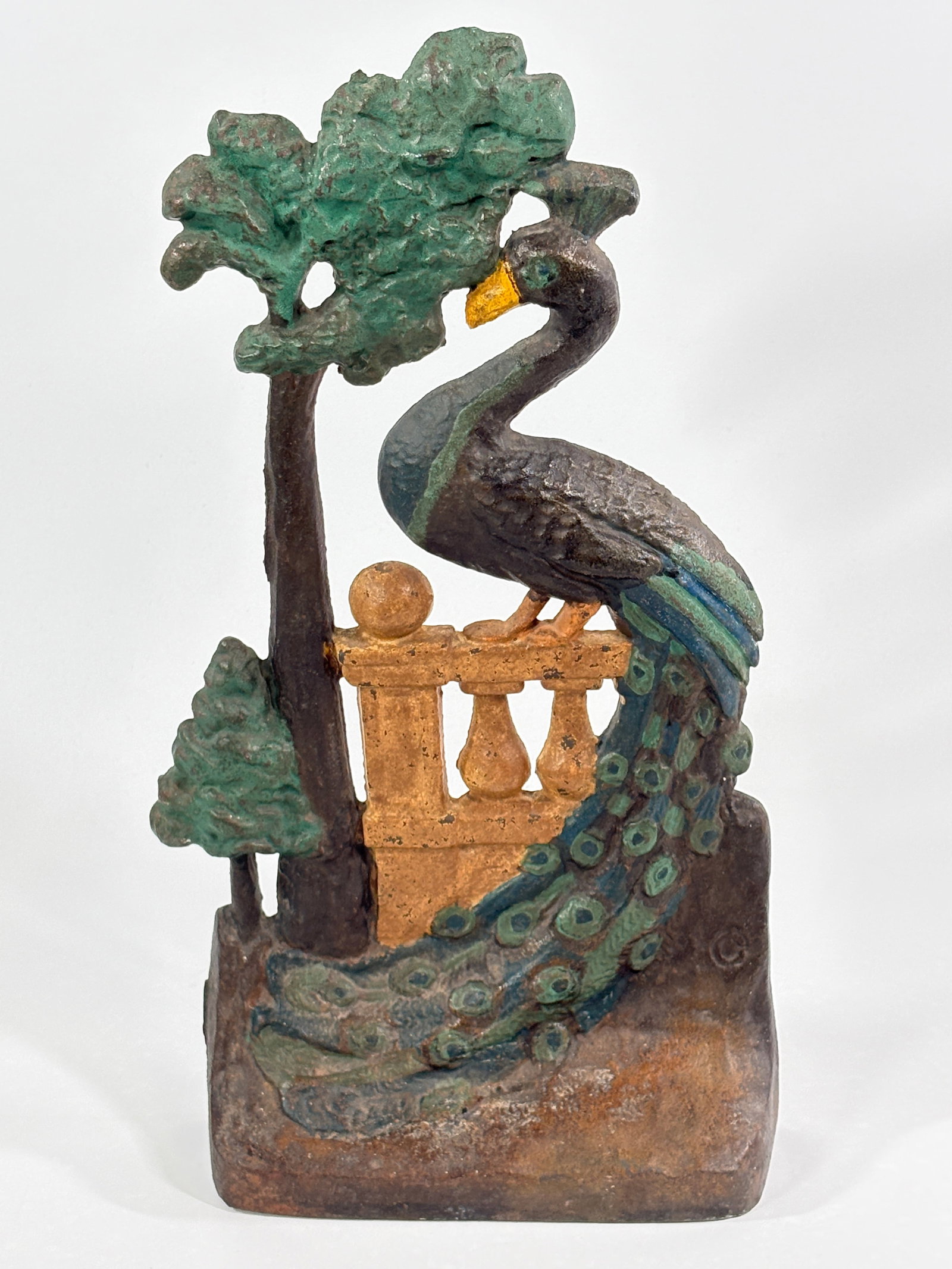 1925 GREENBLATT STUDIOS CAST IRON PEACOCK DOORSTOP