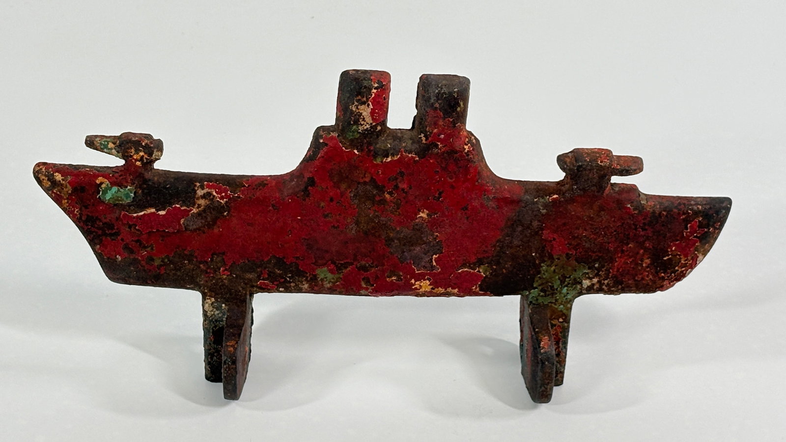 ANTIQUE RED PAINTED CAST IRON BATTLESHIP TARGET