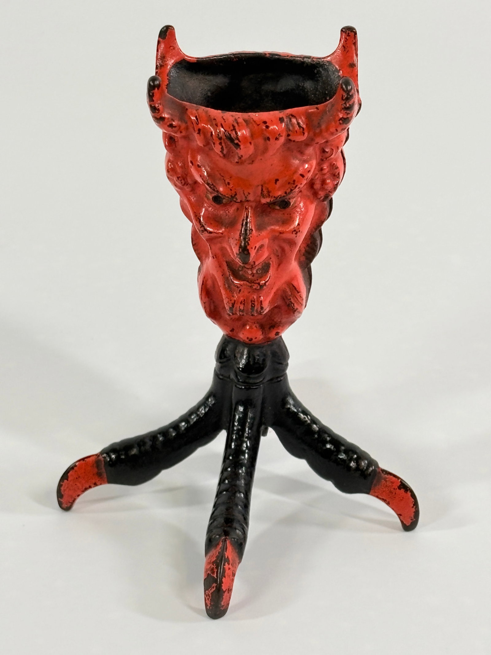 ANTIQUE CAST IRON FIGURAL DEVIL MATCH HOLDER
