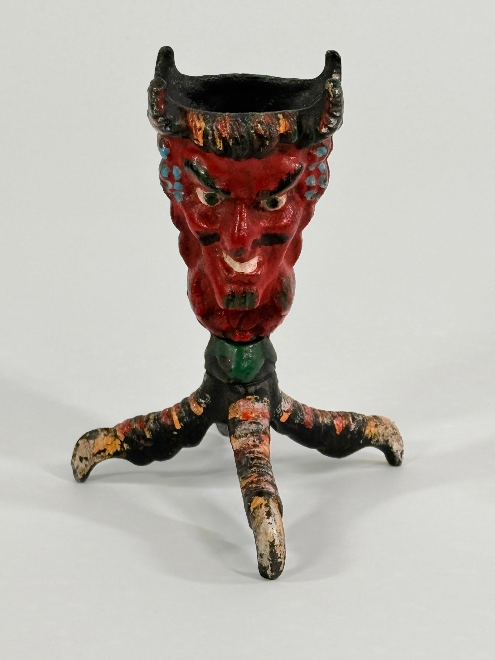 PAINTED ANTIQUE CAST IRON FIGURAL DEVIL MATCH HOLDER