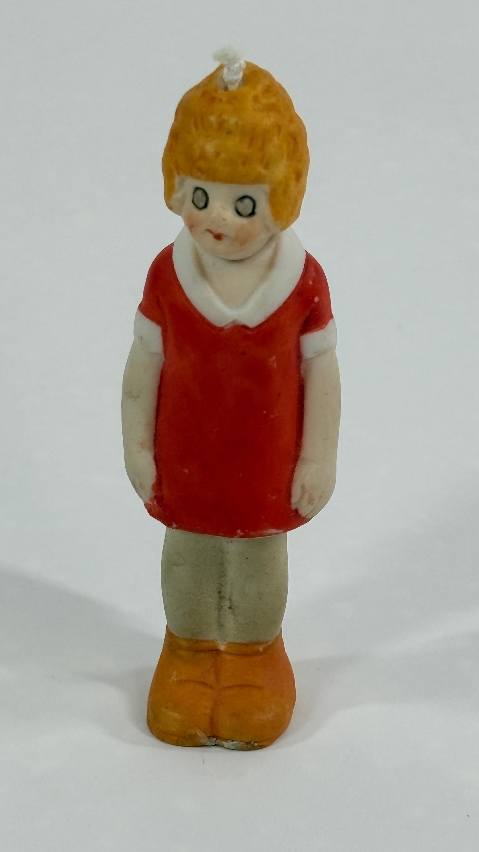 ANTIQUE BISQUE LITTLE ORPHAN ANNIE BOBBLE HEAD: REMAINS IN GOOD CONDITION, SHOWING SOME LIGHT TYPICAL WEAR.
