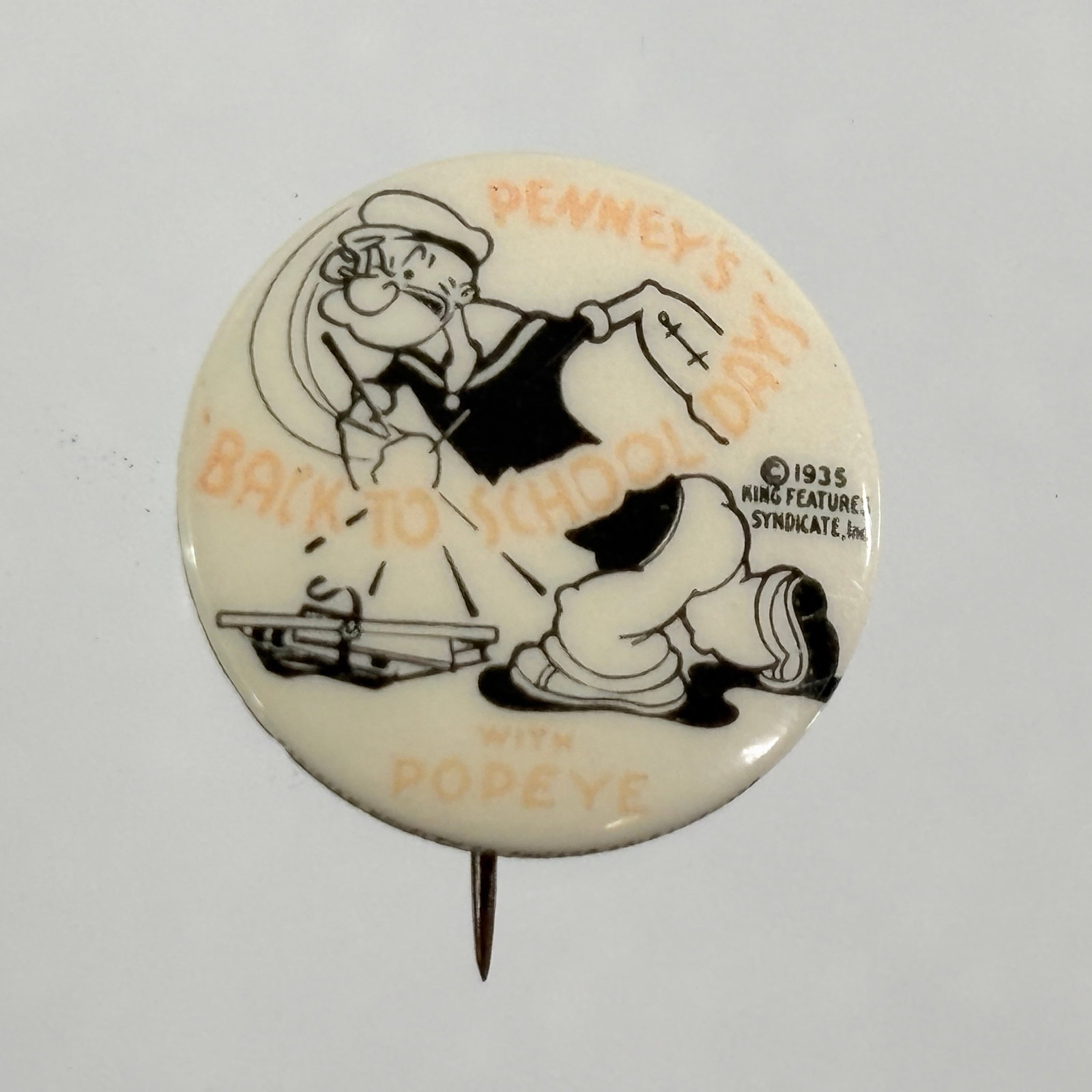 PENNEY'S BACK TO SCHOOL DAYS WITH POPEYE PINBACK BUTTON