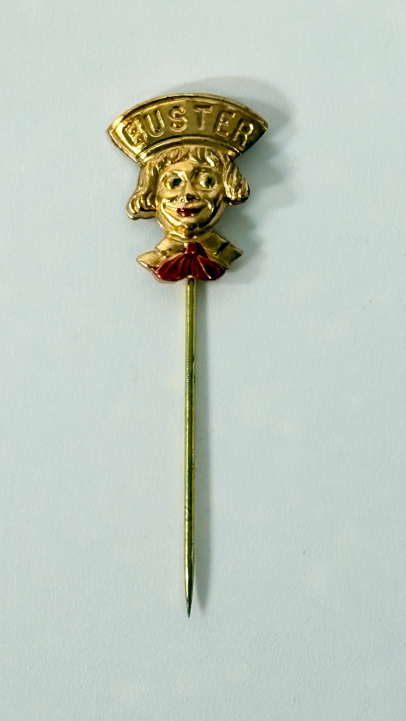 ANTIQUE BUSTER BROWN HAT / STICK PIN: REMAINS IN GOOD CONDITION, SHOWING LIGHT WEAR.