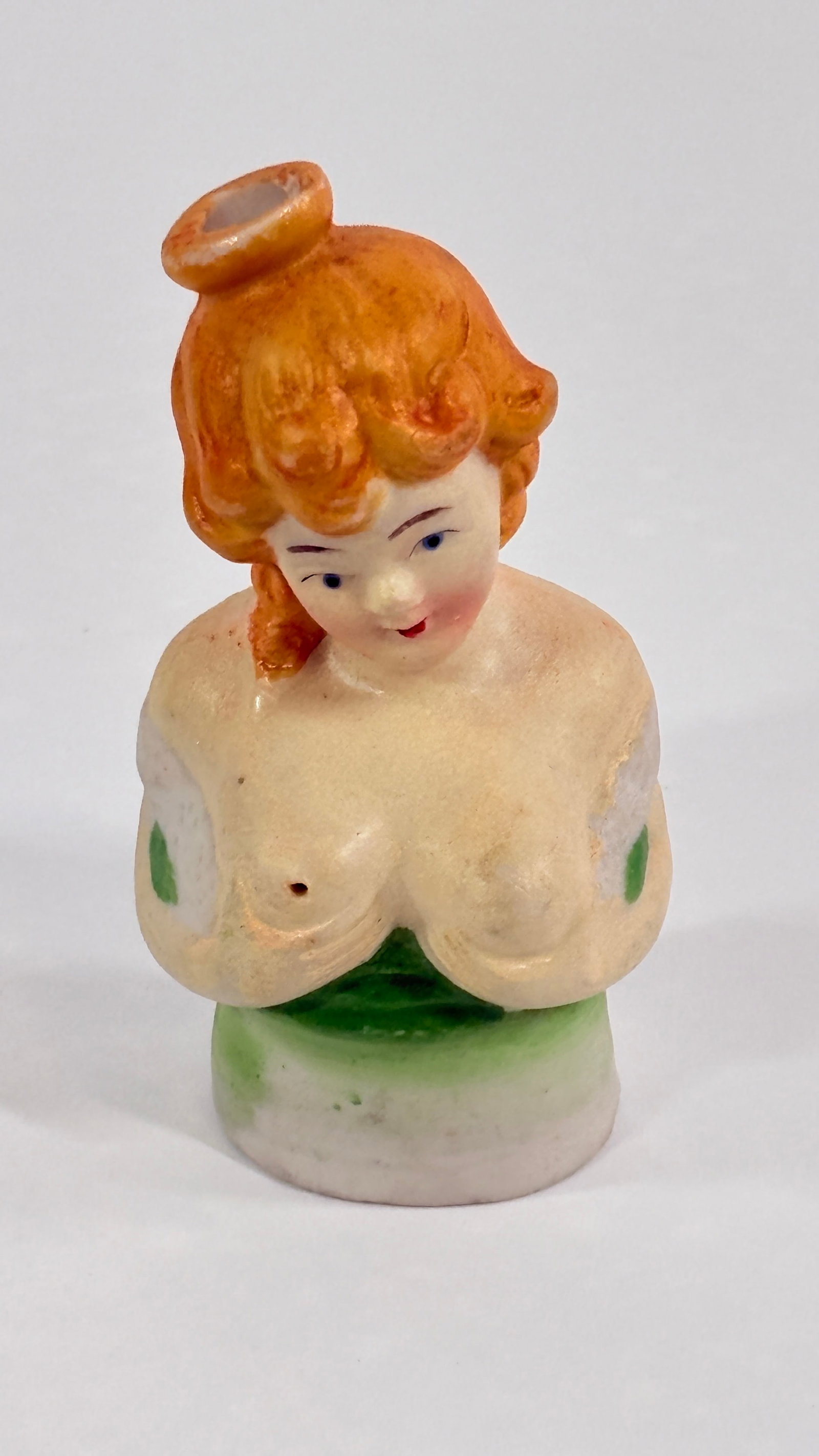 ANTIQUE GERMAN BISQUE NAUGHT NUDE BUST NIP BOTTLE: REMAINS IN GOOD CONDITION, NO CHIPS OR CRACKS.
