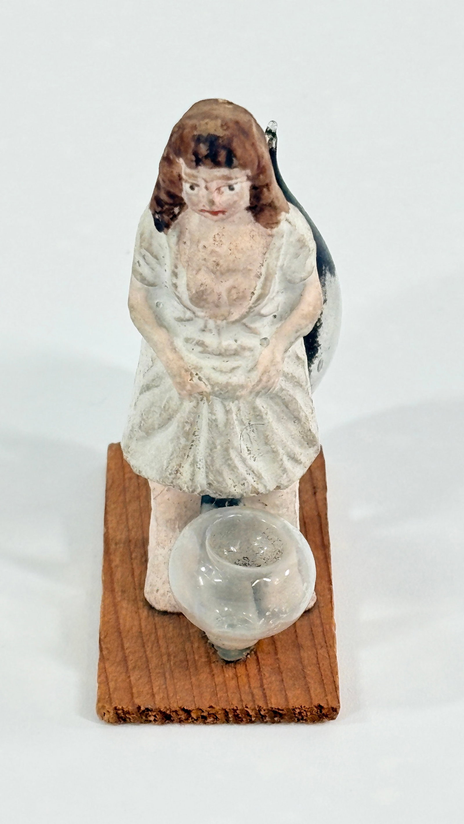 ANTIQUE COMPOSITION & GLASS NAUGHTY GIRL W/ CHAMBER POT (1 of 4)