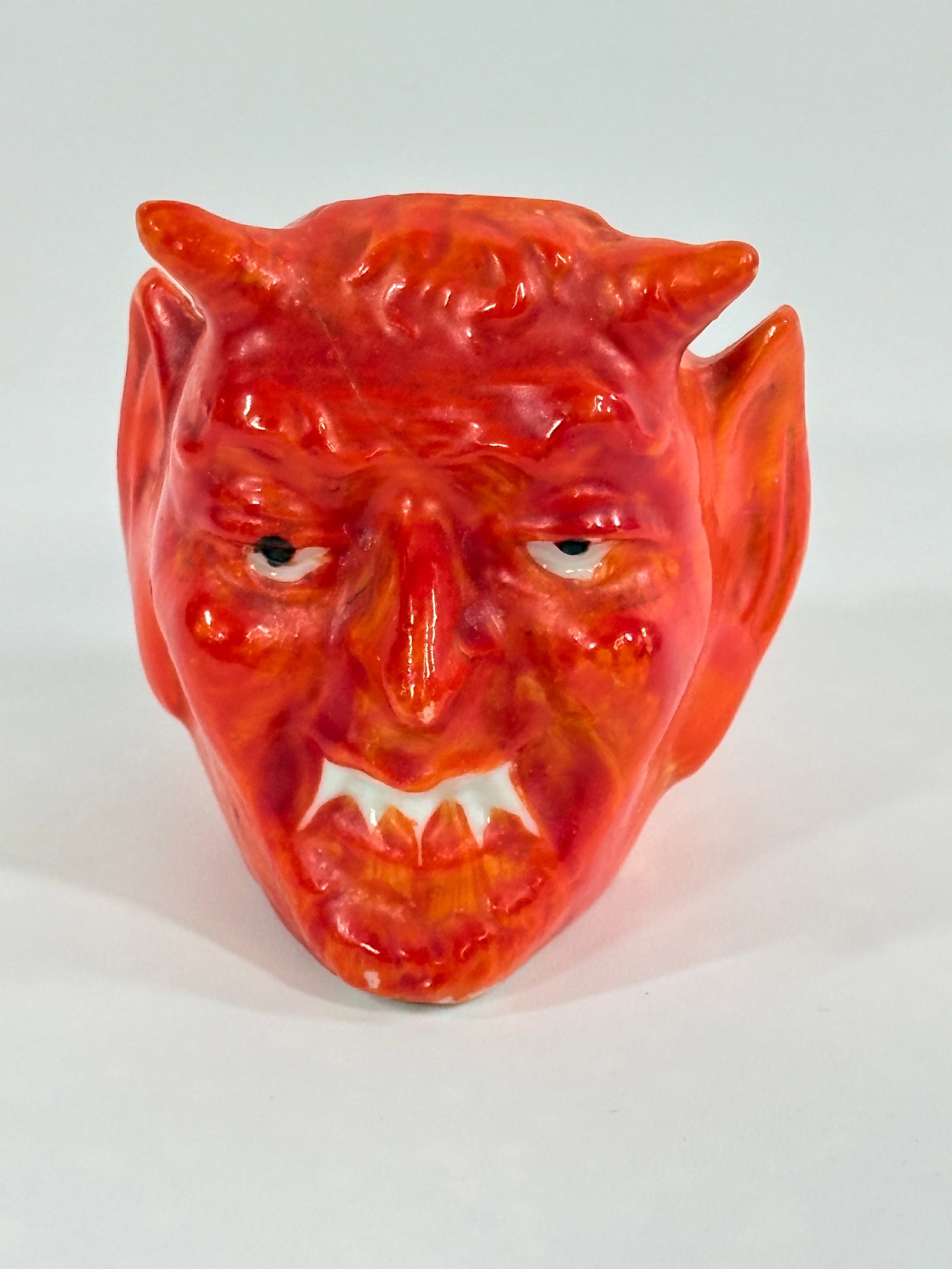 ANTIQUE JAPAN CERAMIC DEVIL HEAD MATCH HOLDER STRIKER