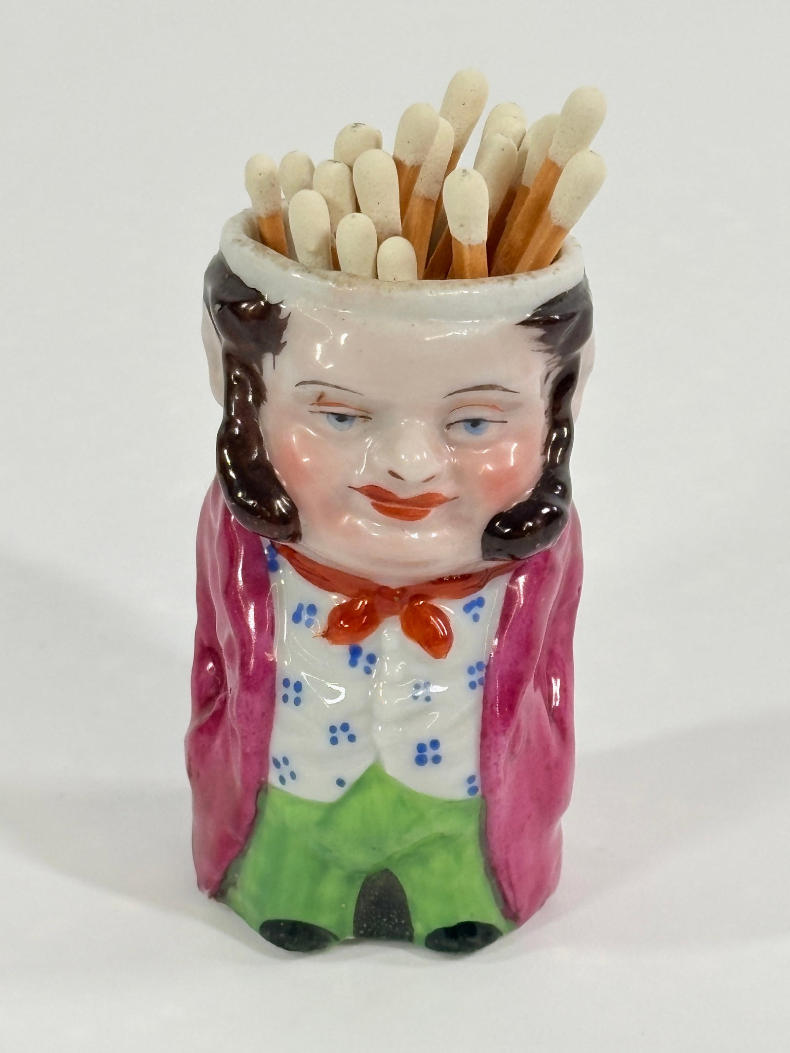 ANTIQUE GERMAN BISQUE FIGURAL MAN MATCH HOLDER