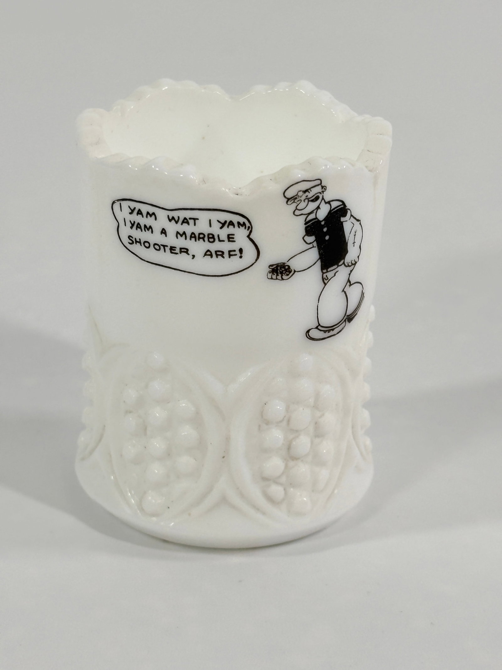 MILK GLASS POPEYE MARBLE SHOOTER TOOTHPICK HOLDER (1 of 3)