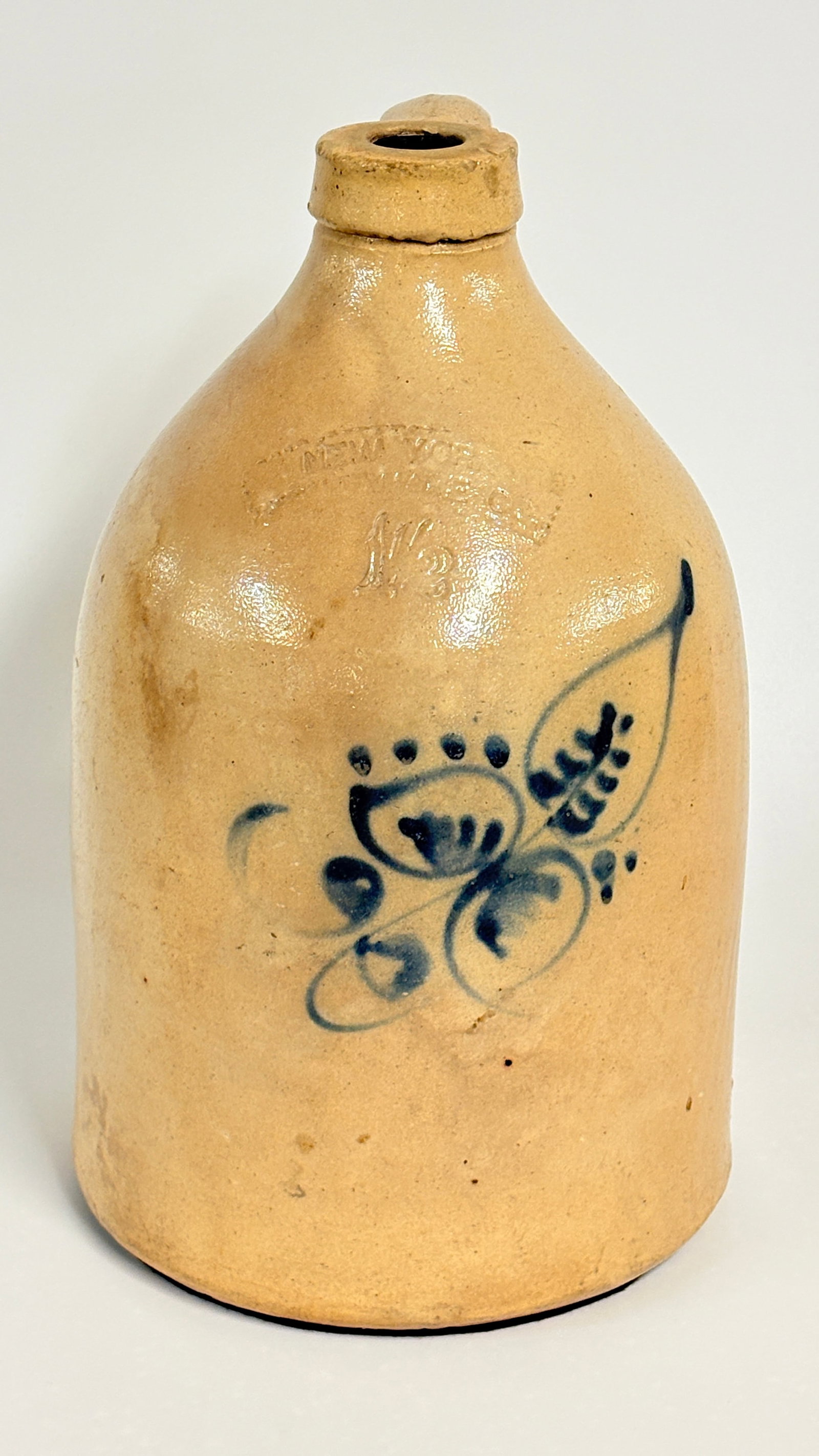 NEW YORK 1 1/2 GAL. BLUE DECORATED STONEWARE JUG (1 of 7)