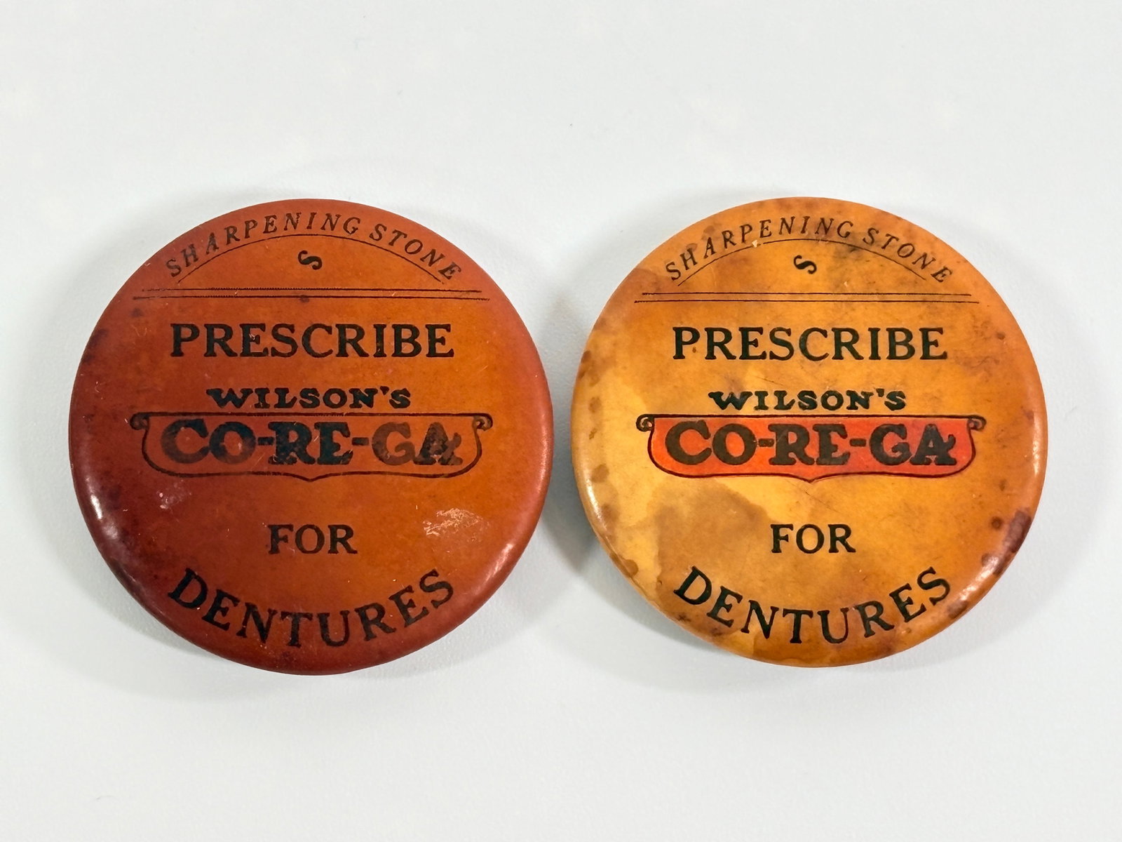 PAIR OF CELLULOID ADVERTISING WILSON'S DENTURES SHARPENING STONES (1 of 4)