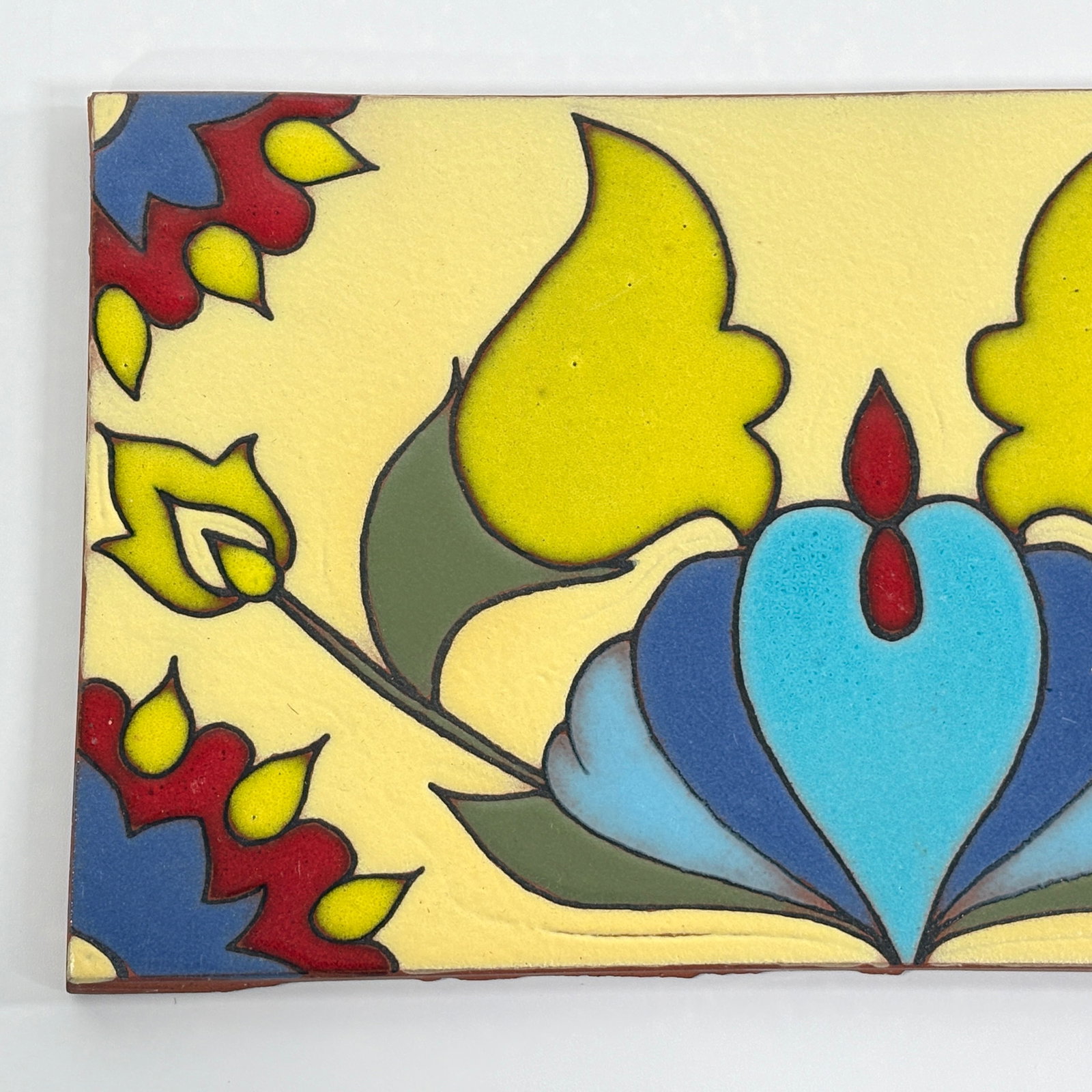 VINTAGE PAINTED REDWARE TILE - 2