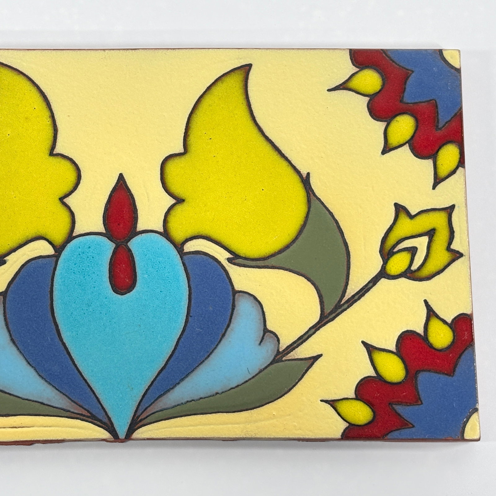 VINTAGE PAINTED REDWARE TILE - 3